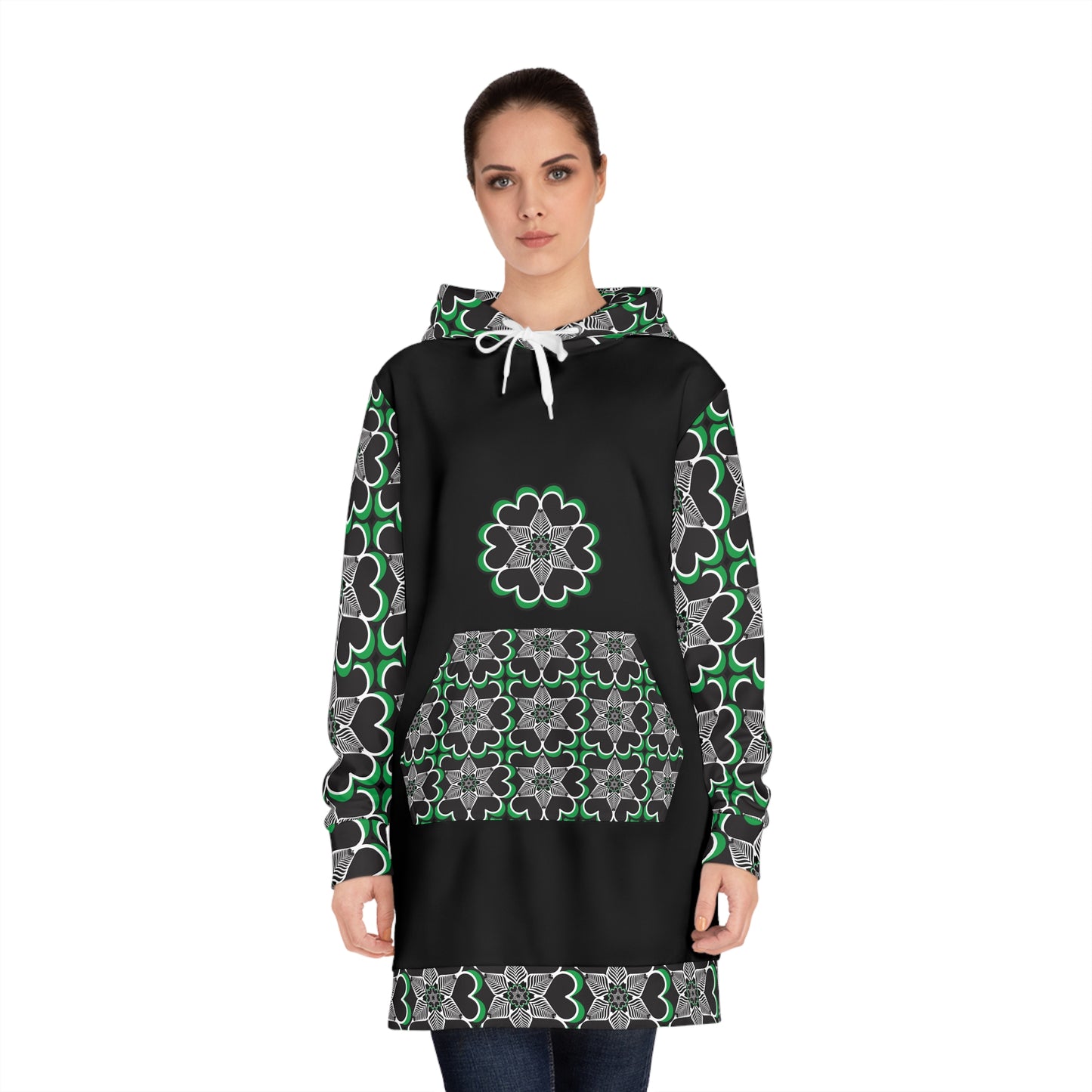 Halloween HeartWebs Hoodie Dress — Black & Green