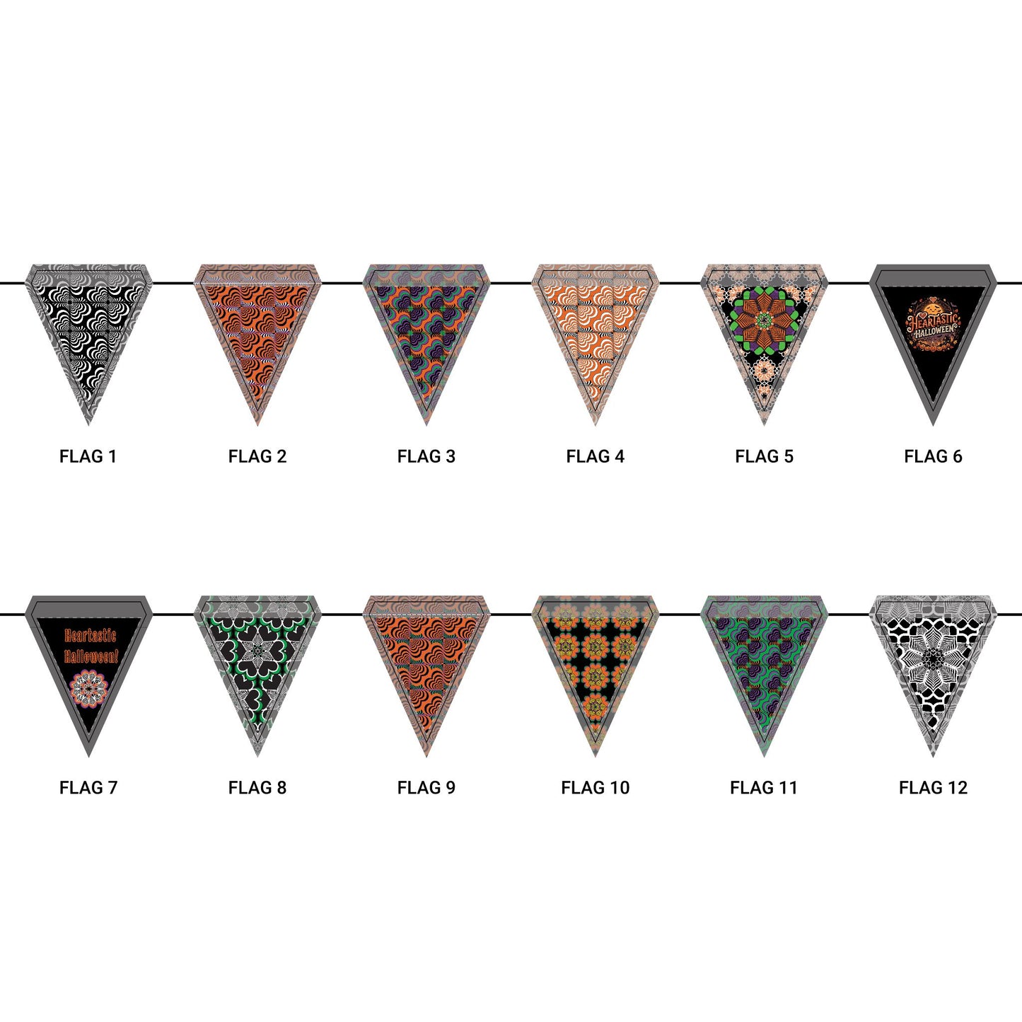 Halloween Triangle Party Flags — Spooky Bunting Garland (12-Flag Set) Party Decor