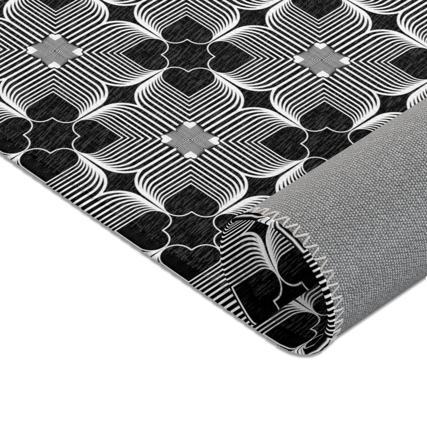 Michelin Hearts Area Rug — Black & White Tile Pattern