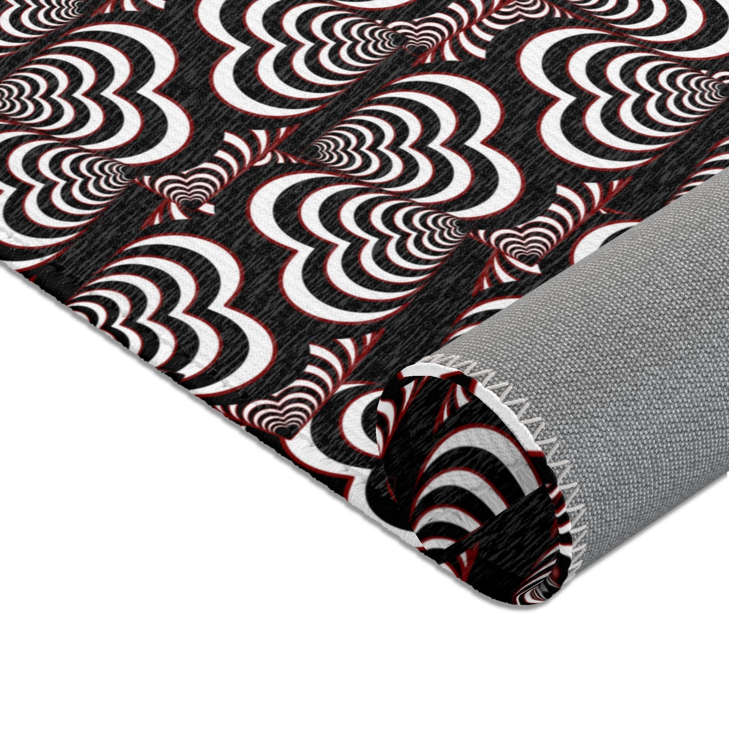 Retro Optical Wave Area Rug — Black, White & Red Geometric Pattern