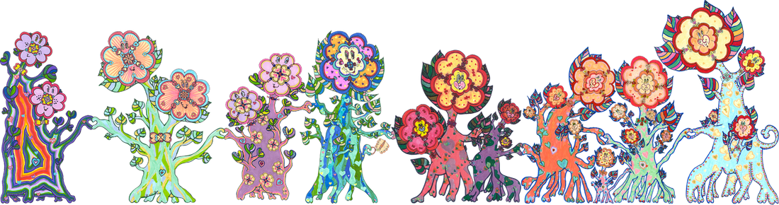 Happy Heartflowers from Lovelle's Garden are celebrating and dancing while Heartmarking, which is the heart hand gesture that Tali Lehavi invented
