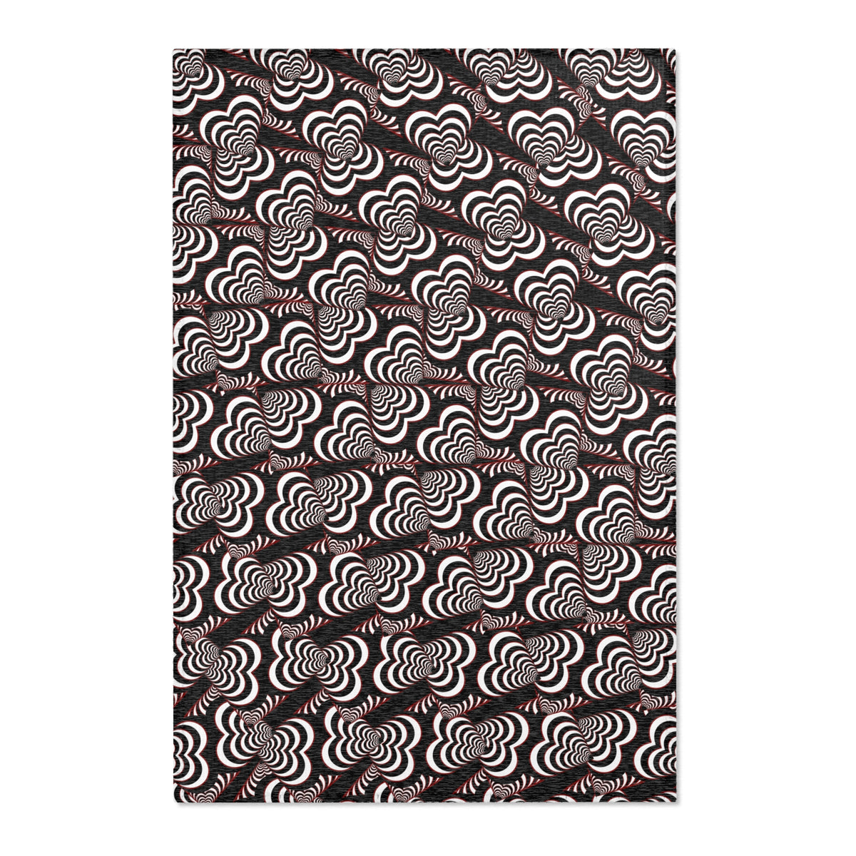Retro Optical Wave Area Rug — Black, White & Red Geometric Pattern