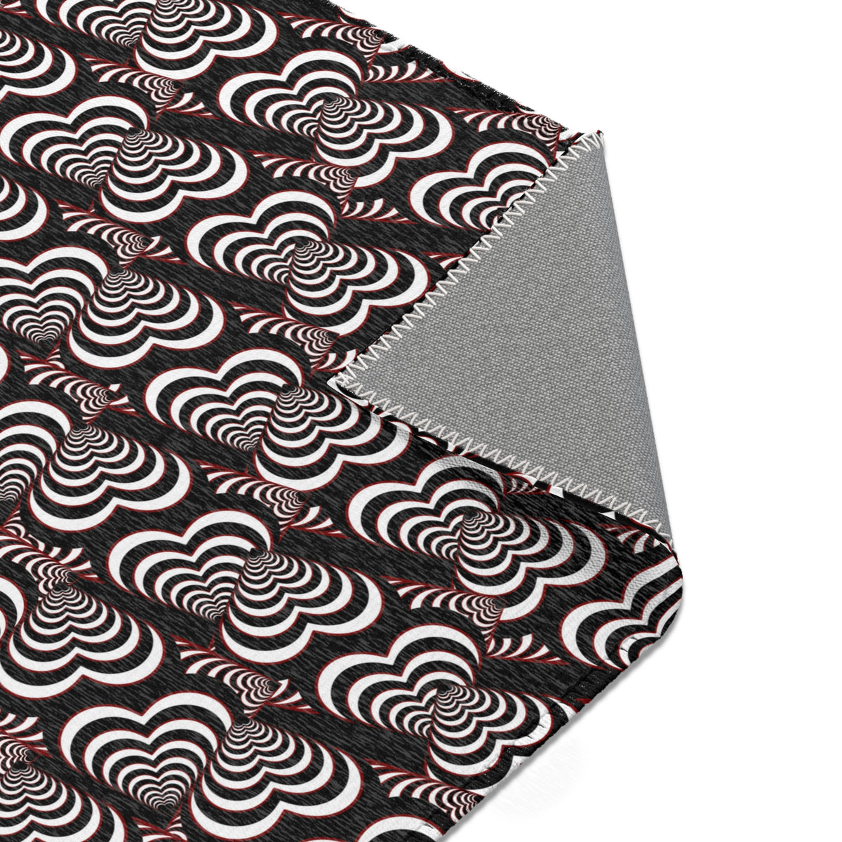 Retro Optical Wave Area Rug — Black, White & Red Geometric Pattern