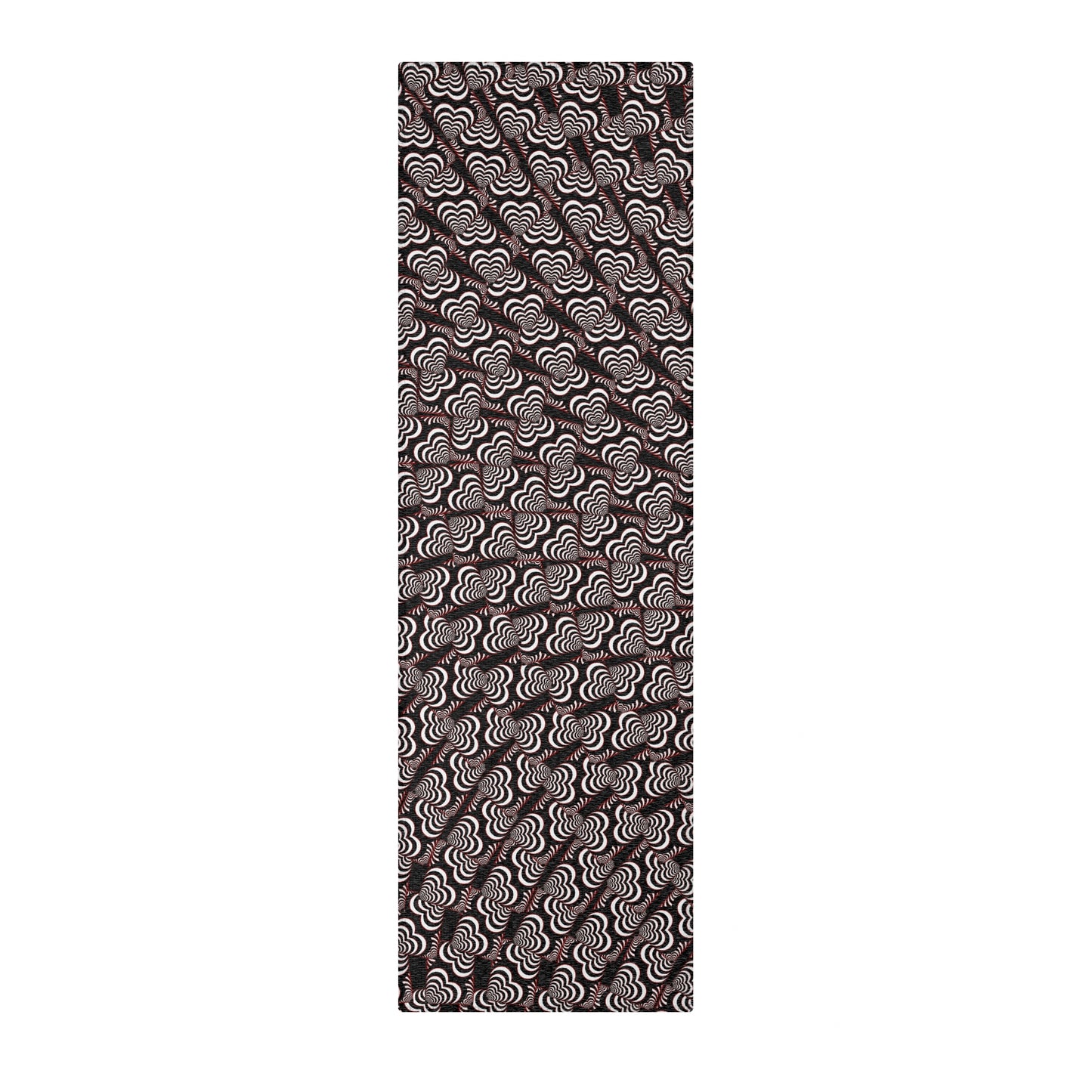 Retro Optical Wave Area Rug — Black, White & Red Geometric Pattern