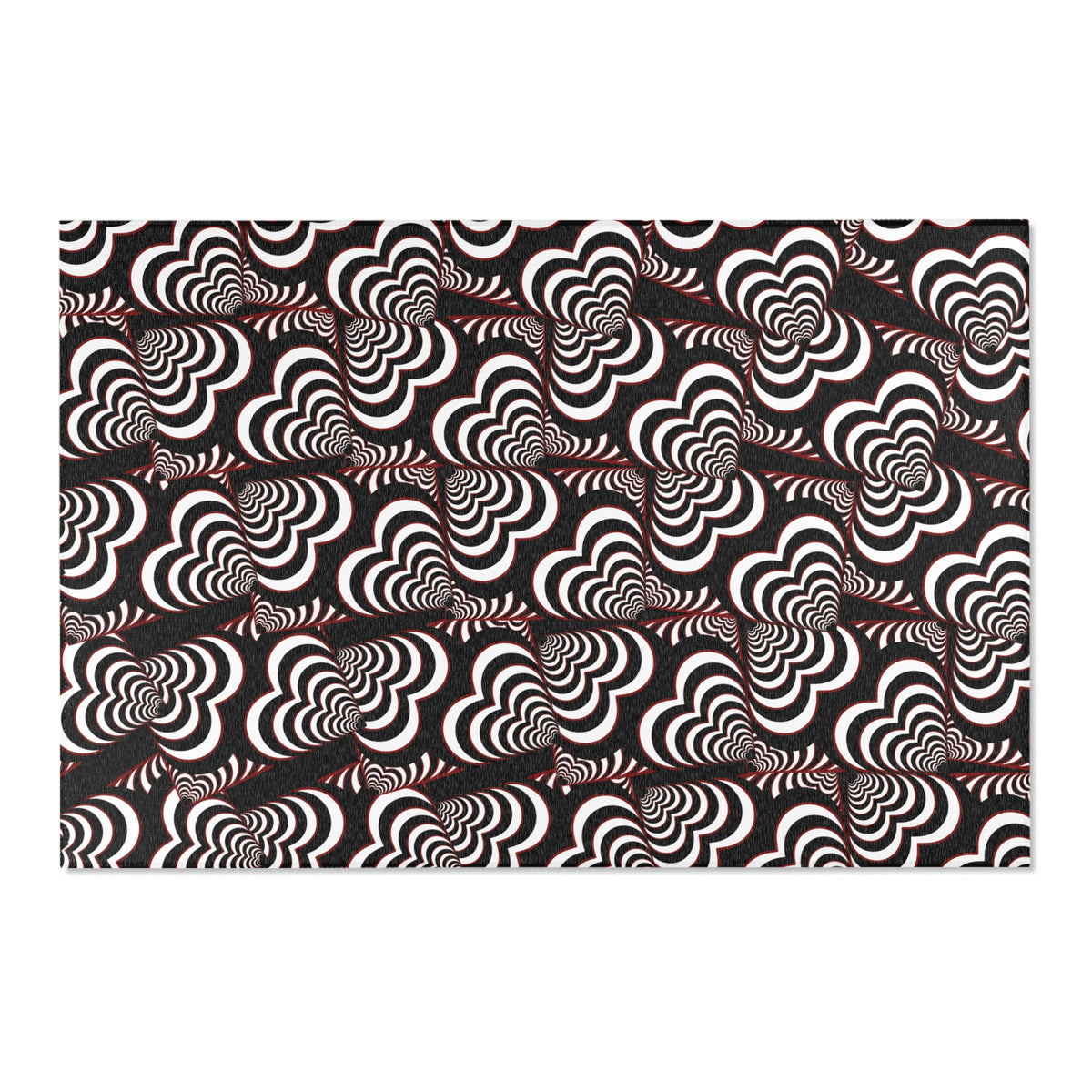 Retro Optical Wave Area Rug — Black, White & Red Geometric Pattern