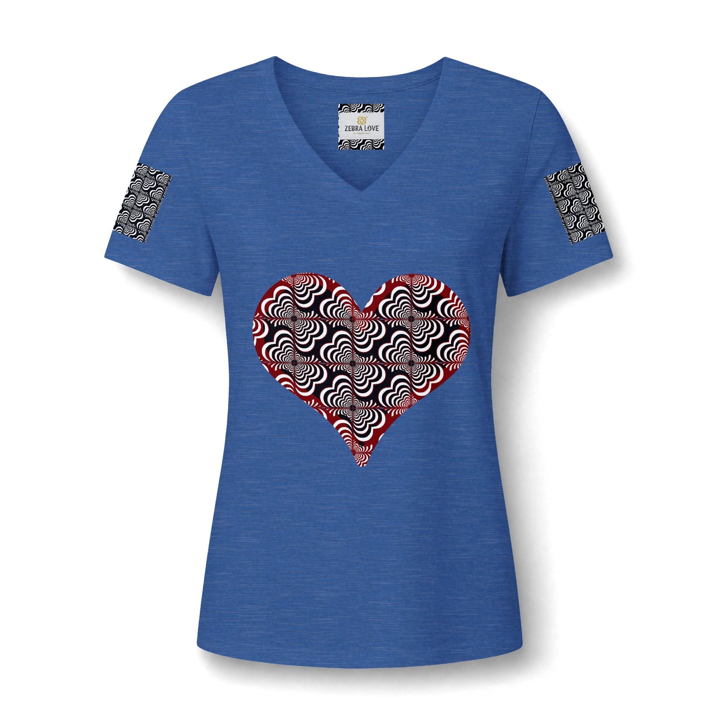Womens V-Neck Tee — Zebra Love (TM) inside a heart!