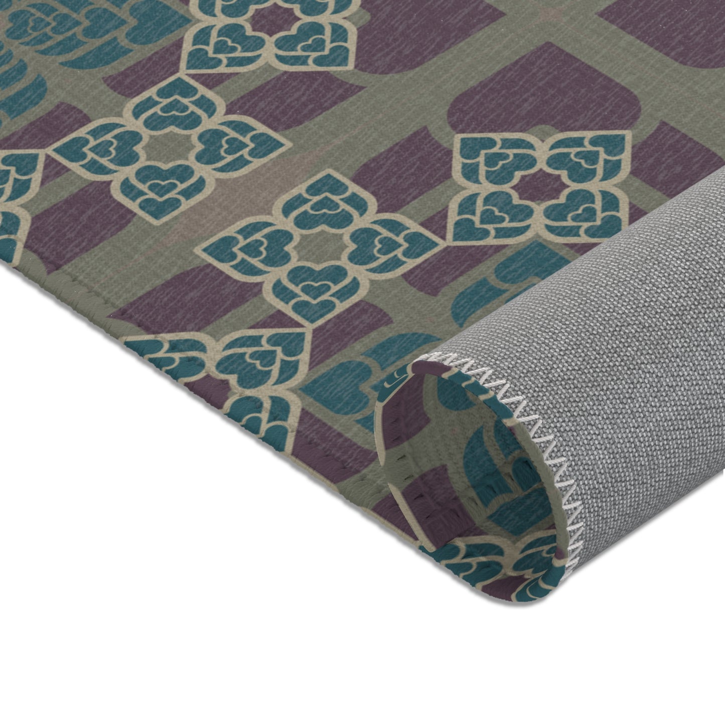 Heart Petals Rug — Teal & Plum Mosaic