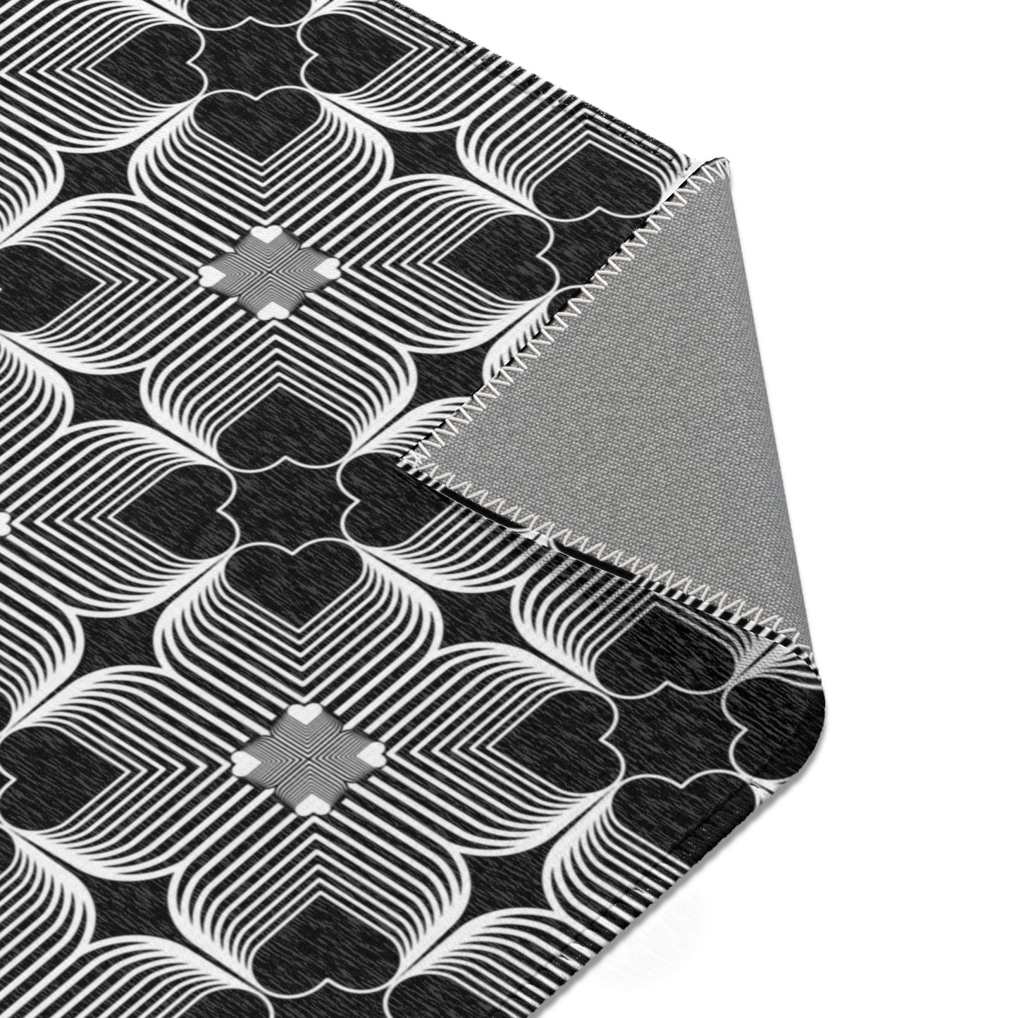 Michelin Hearts Area Rug — Black & White Tile Pattern