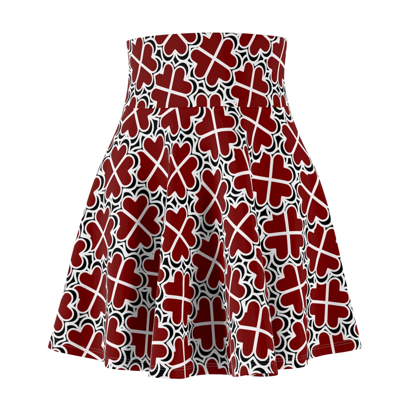 Red Heart Flower Pattern Skater Skirt — Floral Geometric Casual Summer