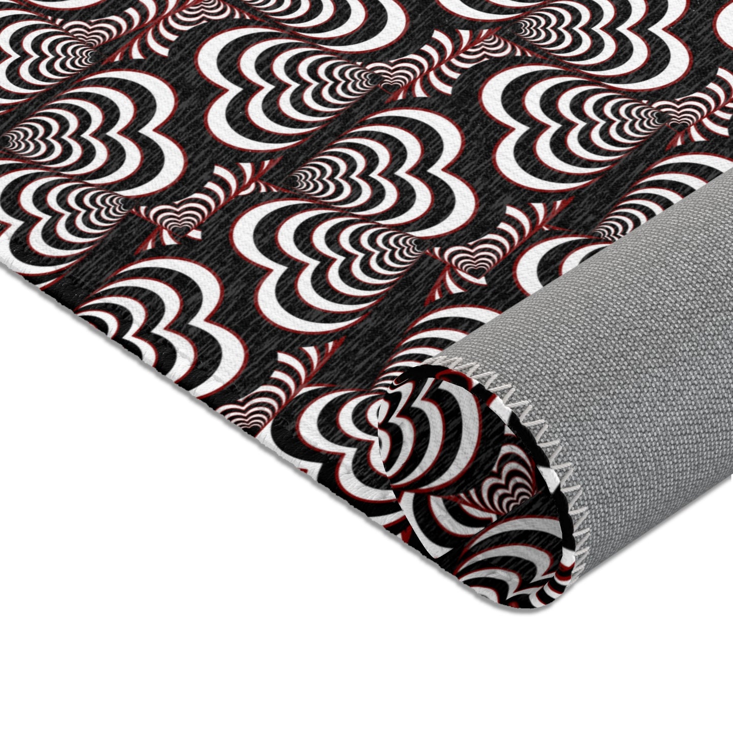 Retro Optical Wave Area Rug — Black, White & Red Geometric Pattern