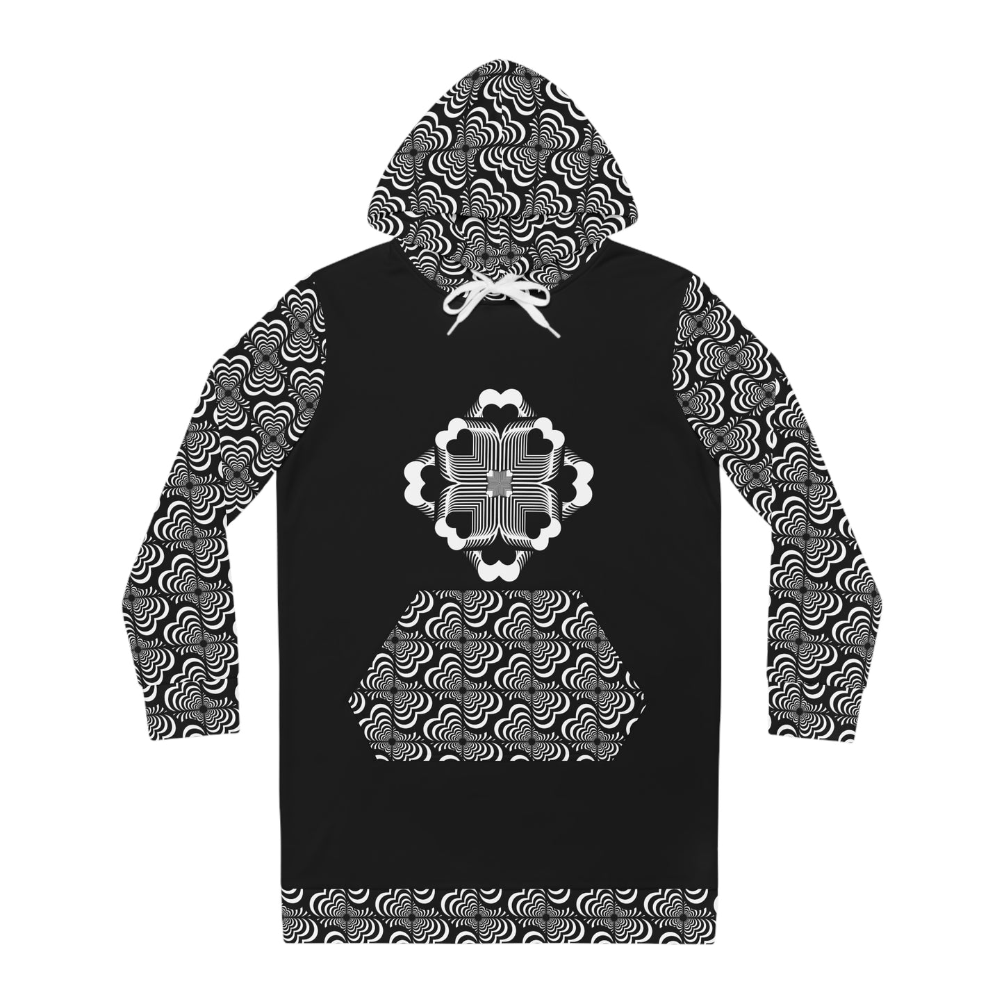 Zebra Love ™  Hoodie Dress —Black & White, plus Mandala on front