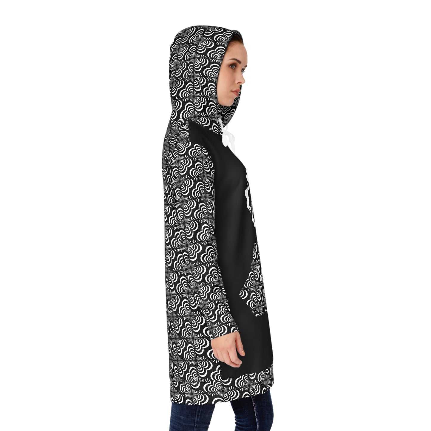 Zebra Love ™  Hoodie Dress —Black & White, plus Mandala on front