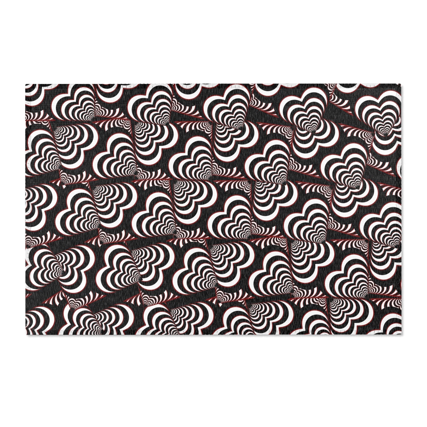 Retro Optical Wave Area Rug — Black, White & Red Geometric Pattern