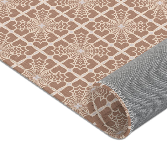 Pyramidal HeartPetals Tile Area Rug – Beige/Neutral Boho Accent Rug
