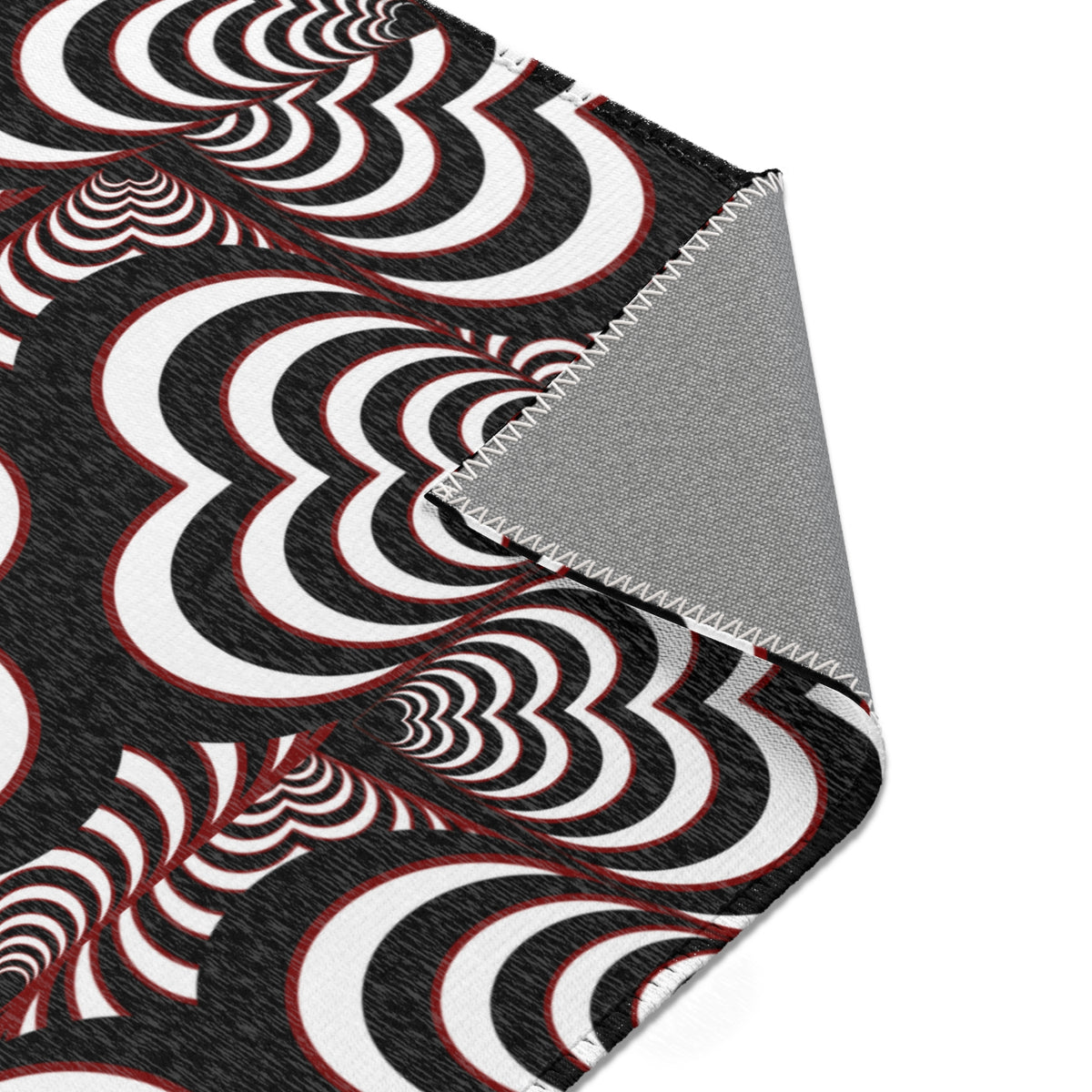 Retro Optical Wave Area Rug — Black, White & Red Geometric Pattern