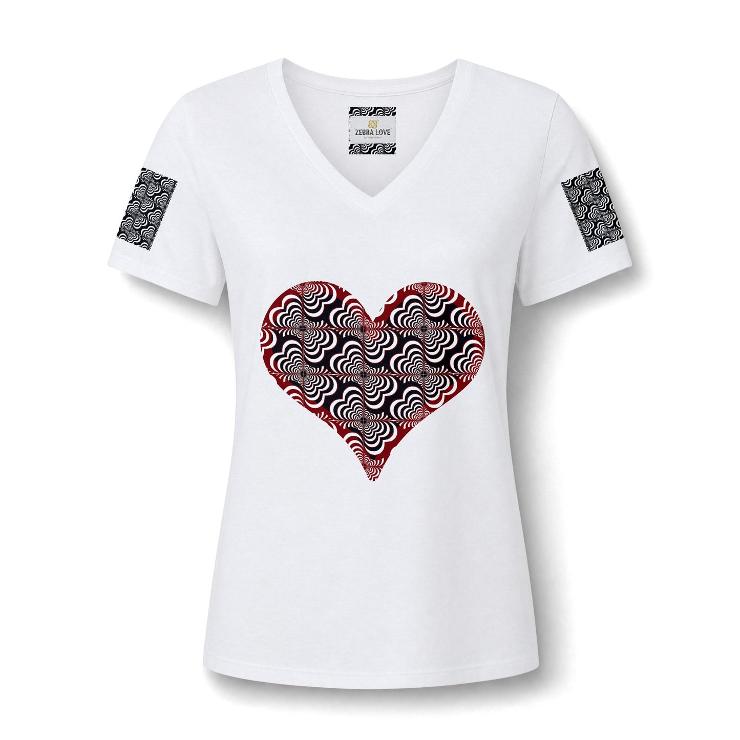 Womens V-Neck Tee — Zebra Love (TM) inside a heart!