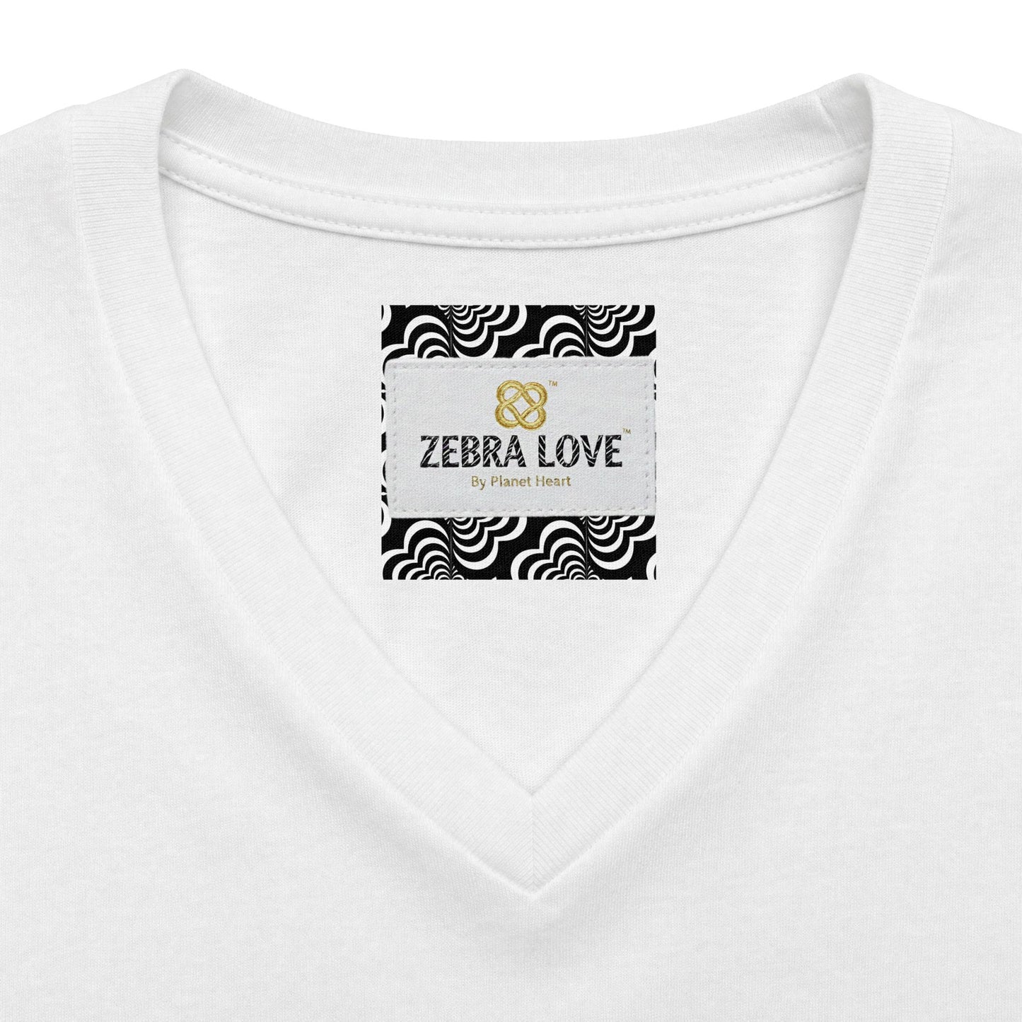 Womens V-Neck Tee — Zebra Love (TM) inside a heart!