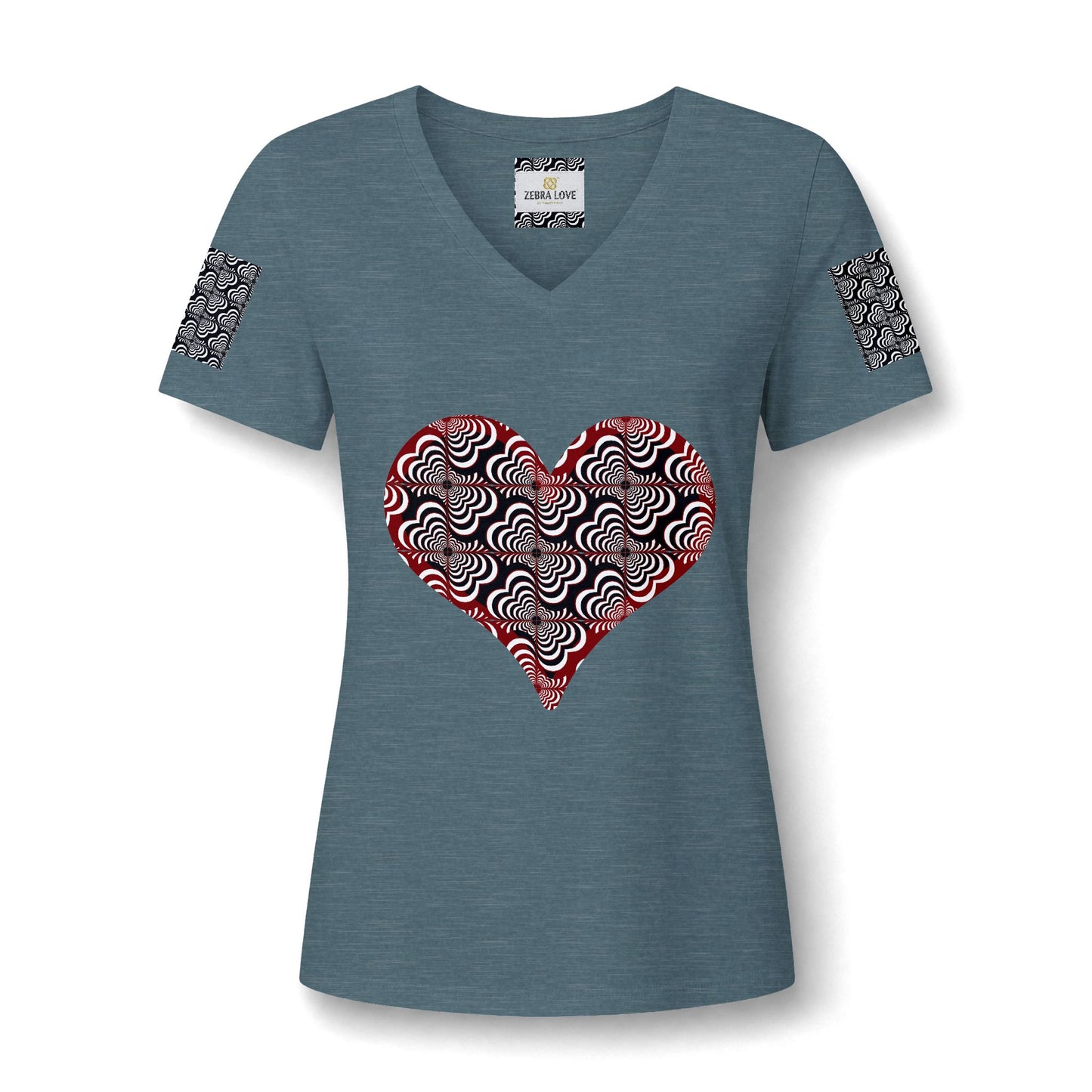 Womens V-Neck Tee — Zebra Love (TM) inside a heart!