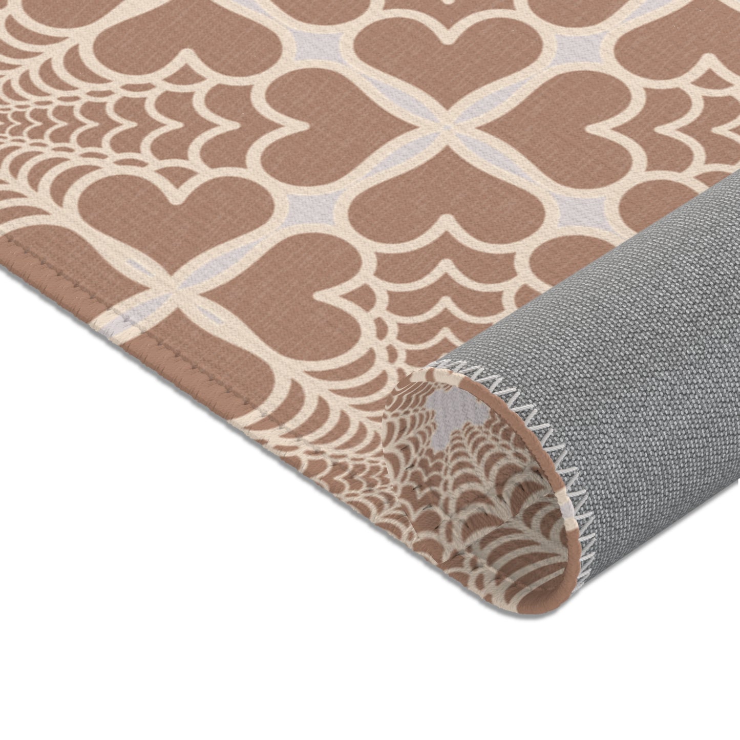 Pyramidal HeartPetals Tile Area Rug – Beige/Neutral Boho Accent Rug