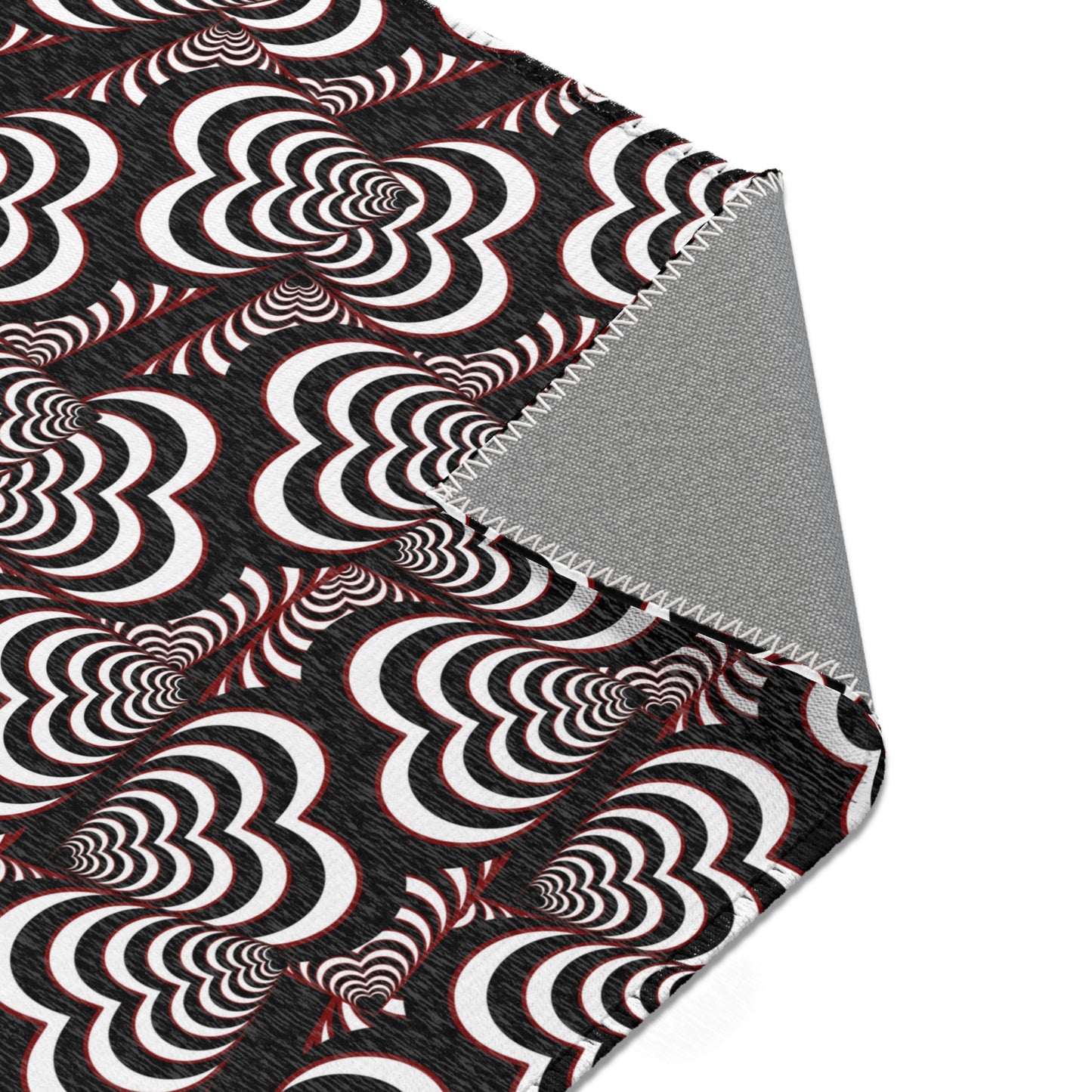 Retro Optical Wave Area Rug — Black, White & Red Geometric Pattern