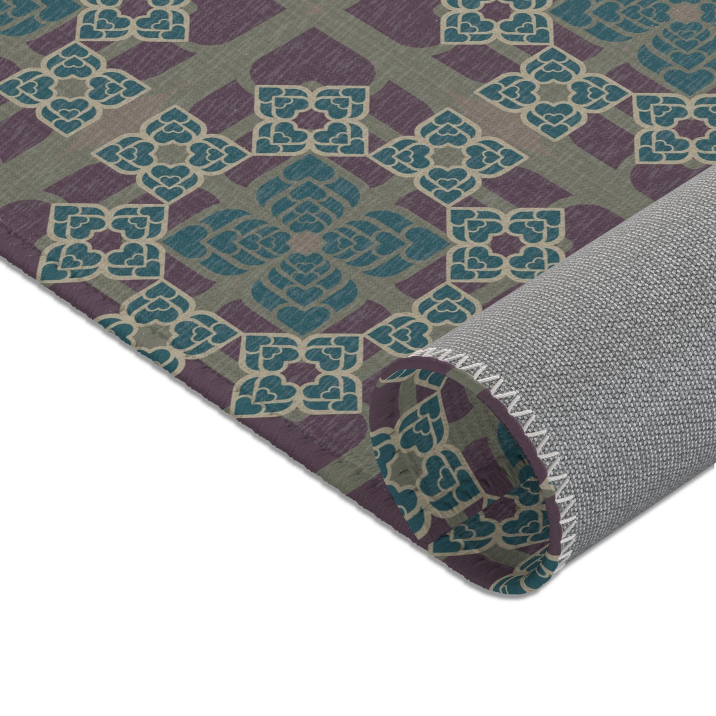 Heart Petals Rug — Teal & Plum Mosaic