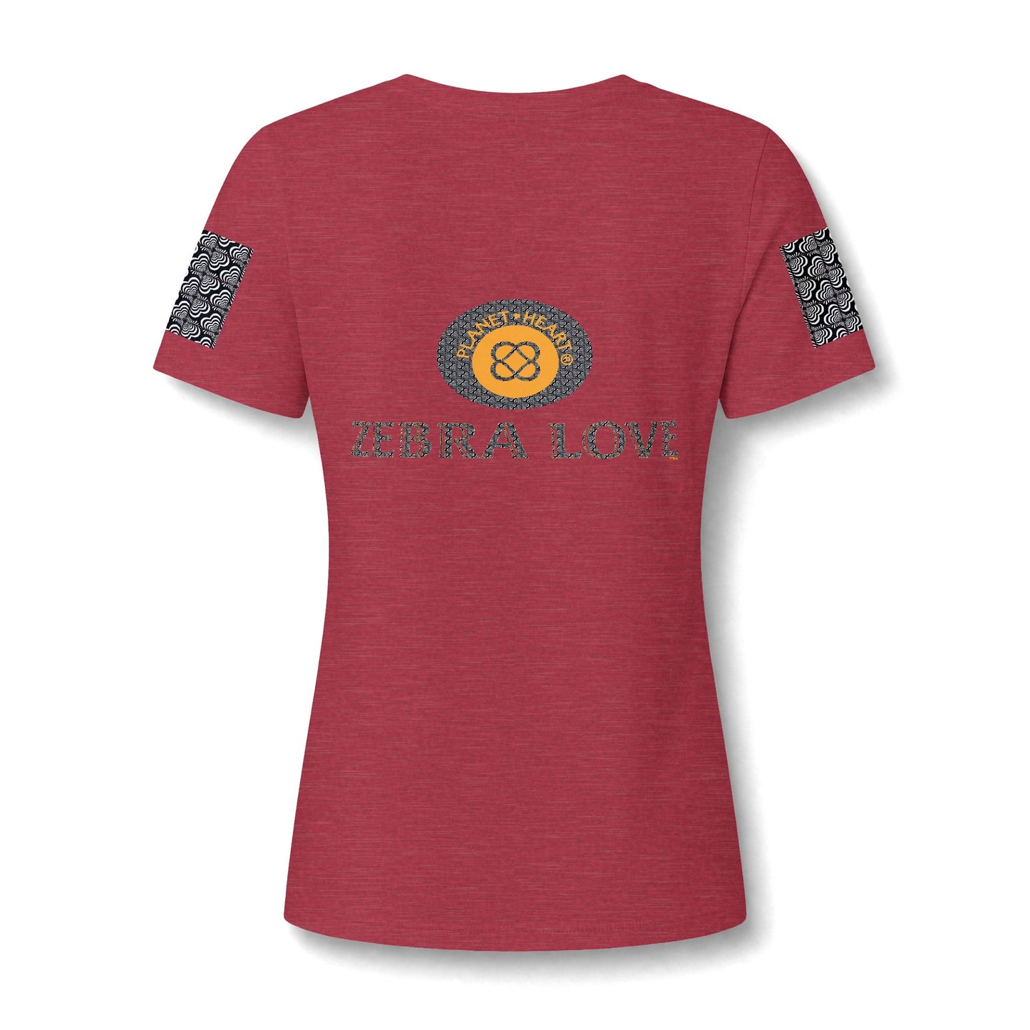 Womens V-Neck Tee — Zebra Love (TM) inside a heart!