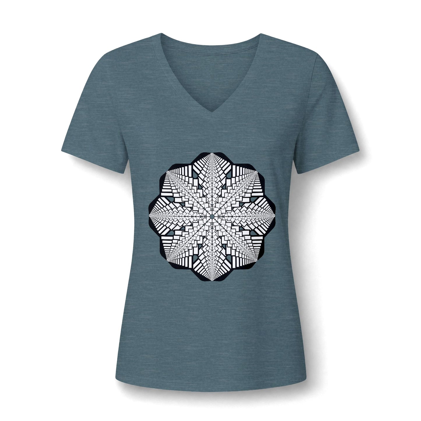 Women's V‑Neck Tee — Skeletal Lips Mandala