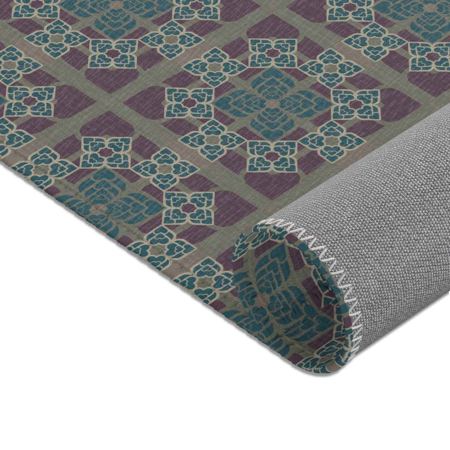 Heart Petals Rug — Teal & Plum Mosaic