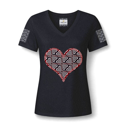 Womens V-Neck Tee — Zebra Love (TM) inside a heart!