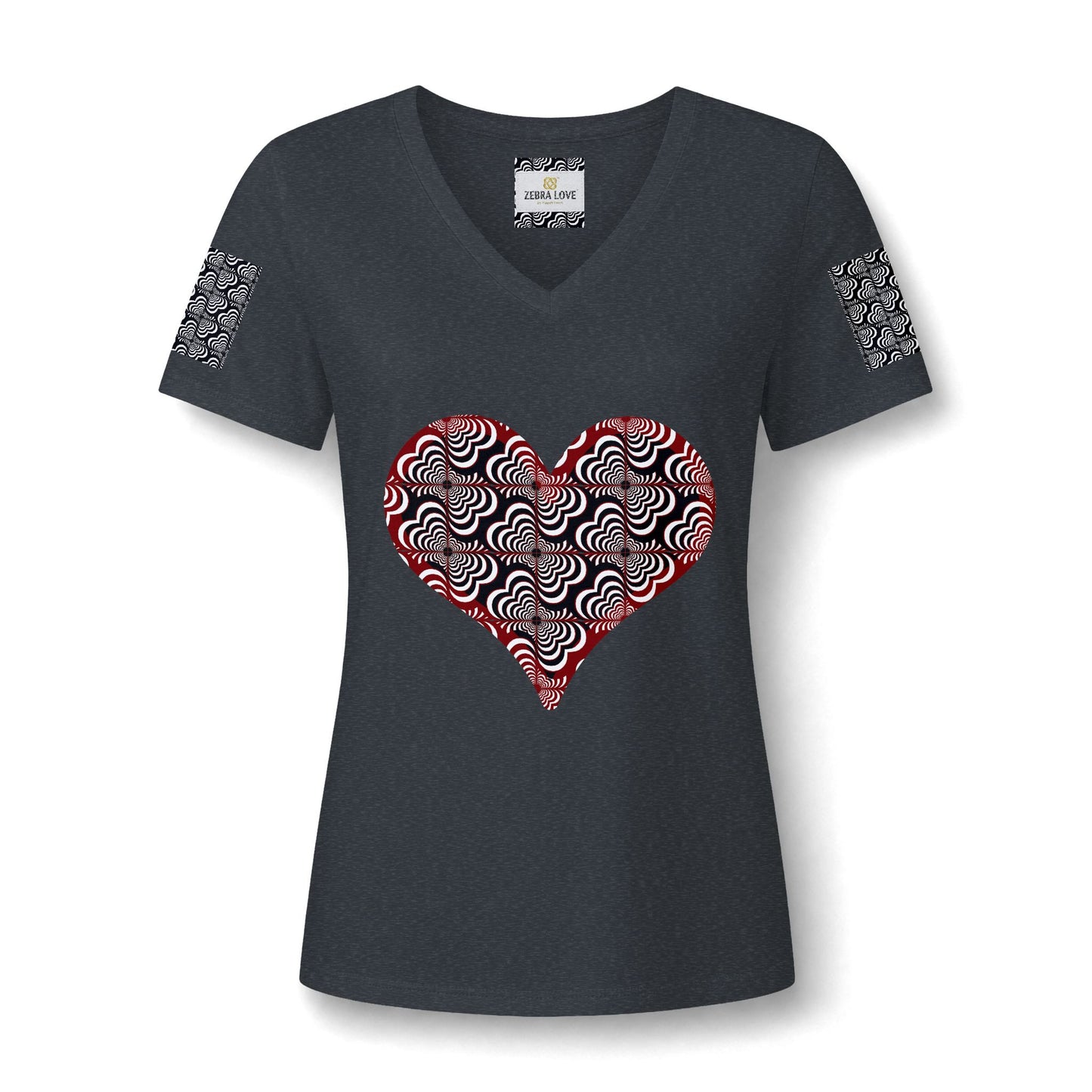 Womens V-Neck Tee — Zebra Love (TM) inside a heart!