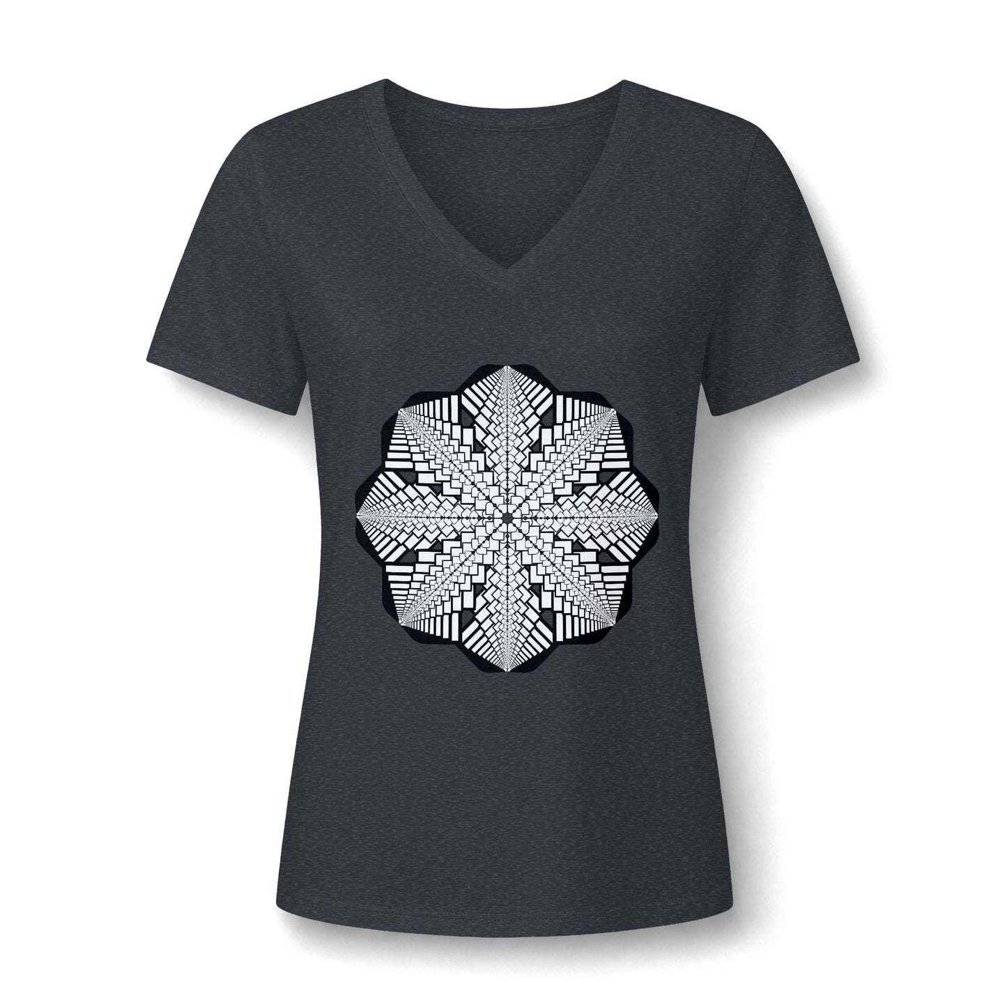 Women's V‑Neck Tee — Skeletal Lips Mandala