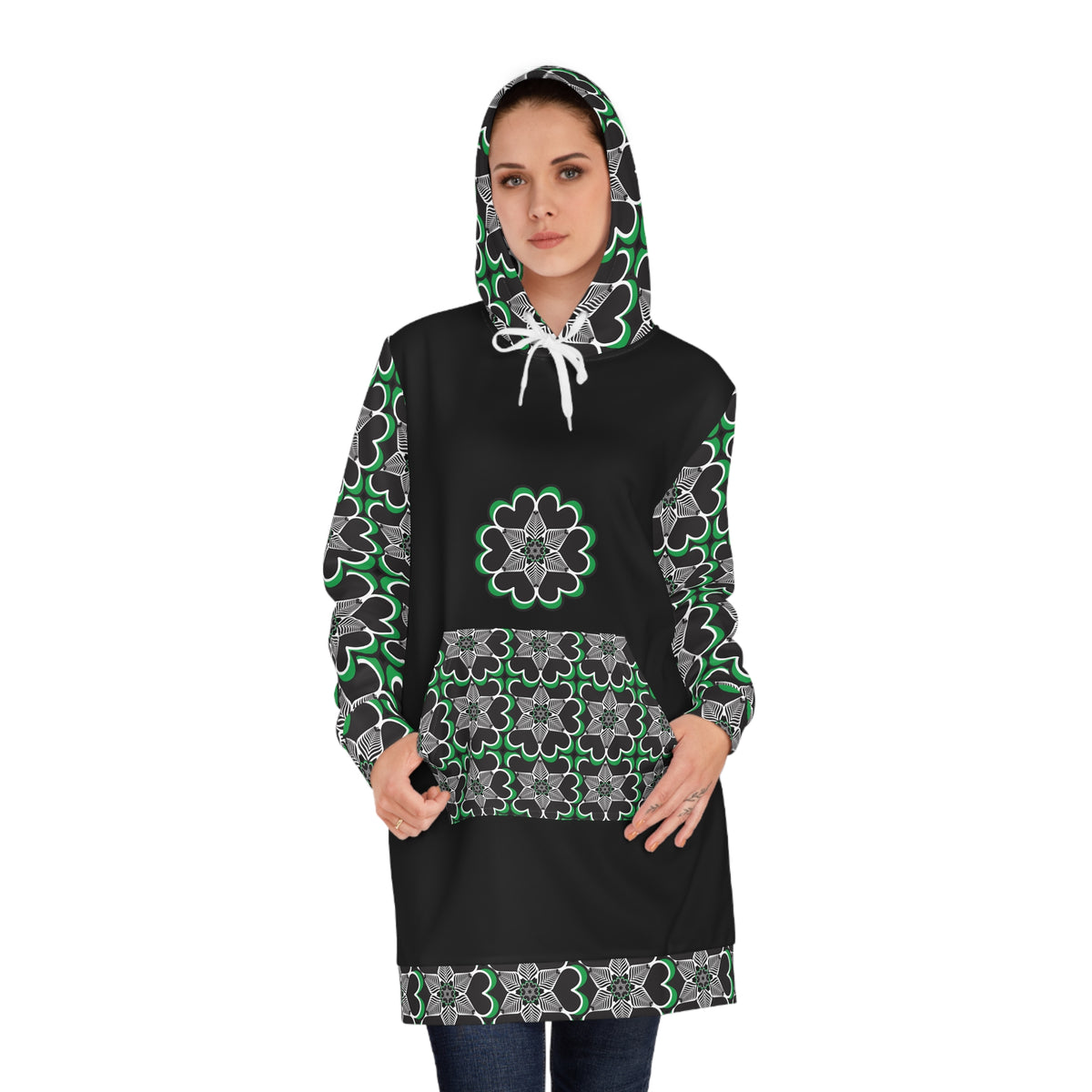 Halloween HeartWebs Hoodie Dress — Black & Green