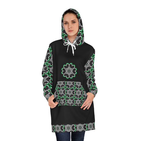 Halloween HeartWebs Hoodie Dress — Black & Green