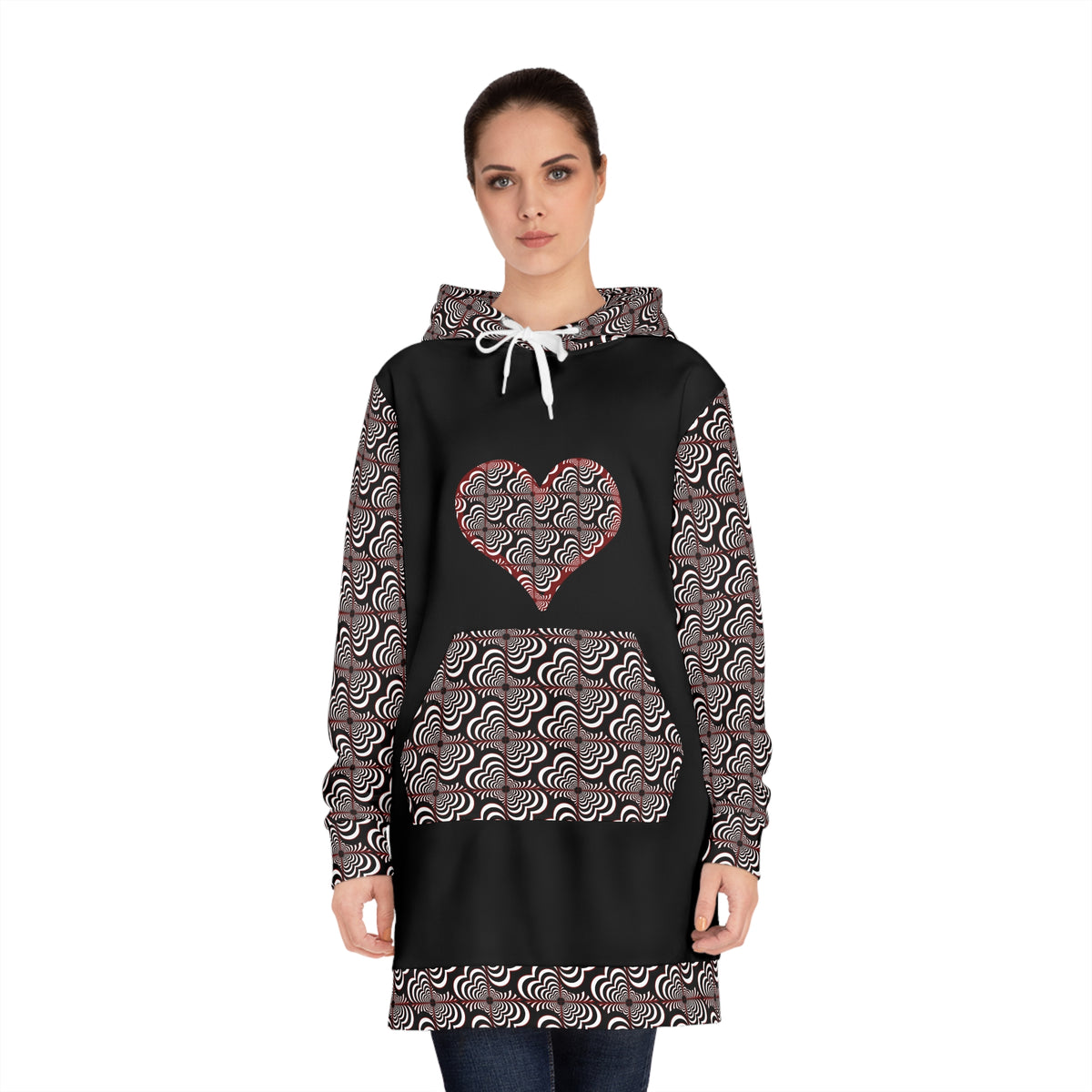 Zebra Love™ Hoodie Dress —Black, White & Dark Red