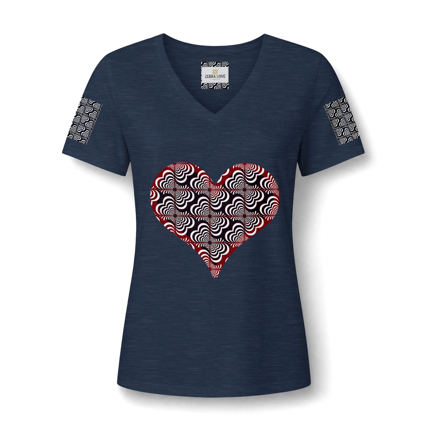 Womens V-Neck Tee — Zebra Love (TM) inside a heart!