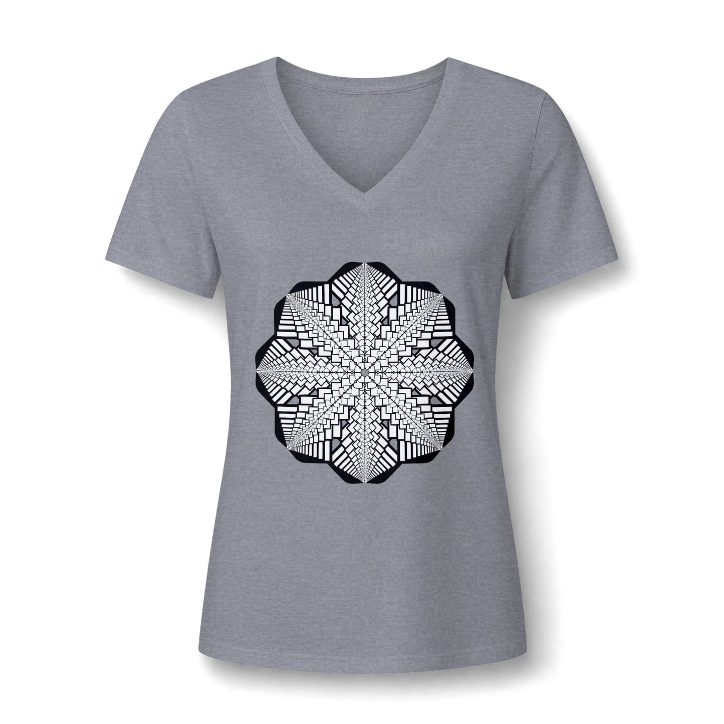 Women's V‑Neck Tee — Skeletal Lips Mandala
