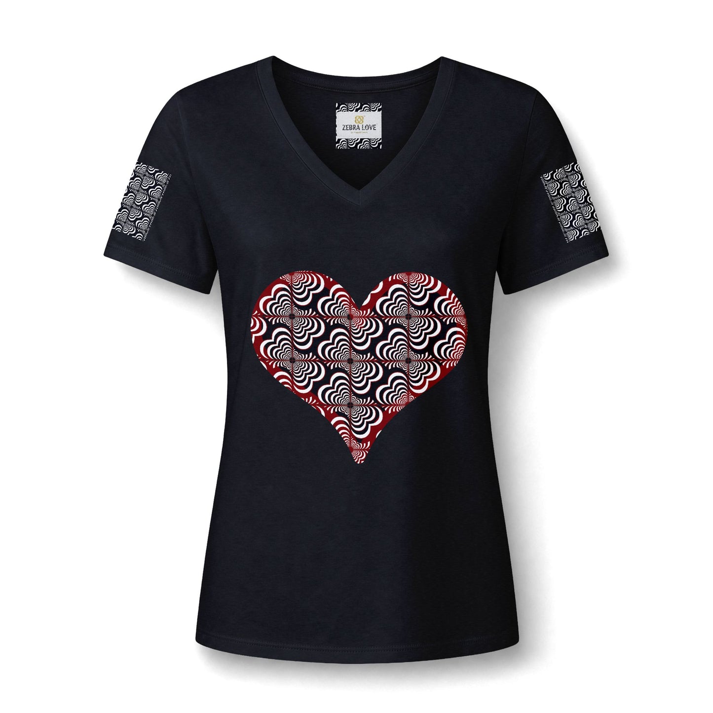 Womens V-Neck Tee — Zebra Love (TM) inside a heart!