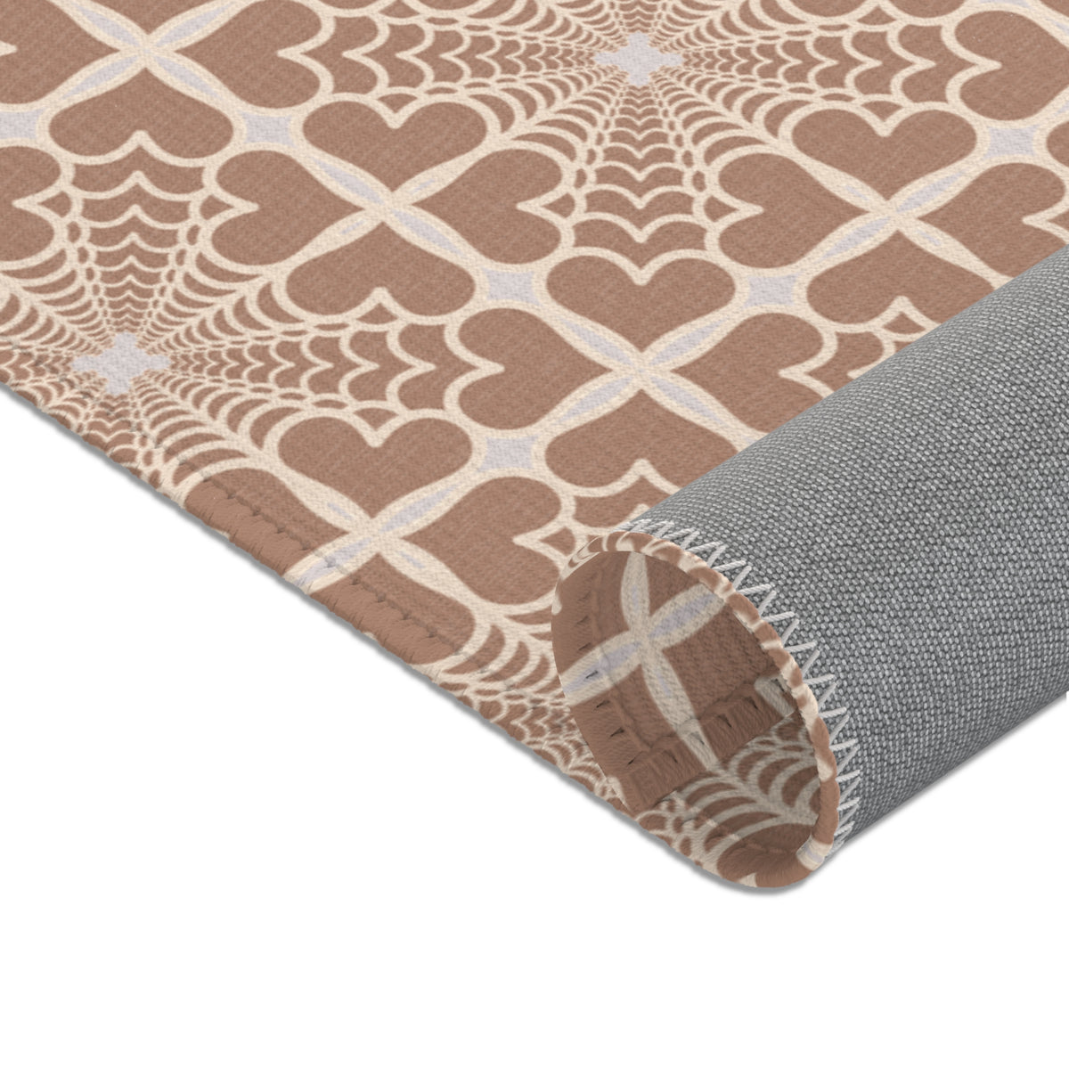 Pyramidal HeartPetals Tile Area Rug – Beige/Neutral Boho Accent Rug