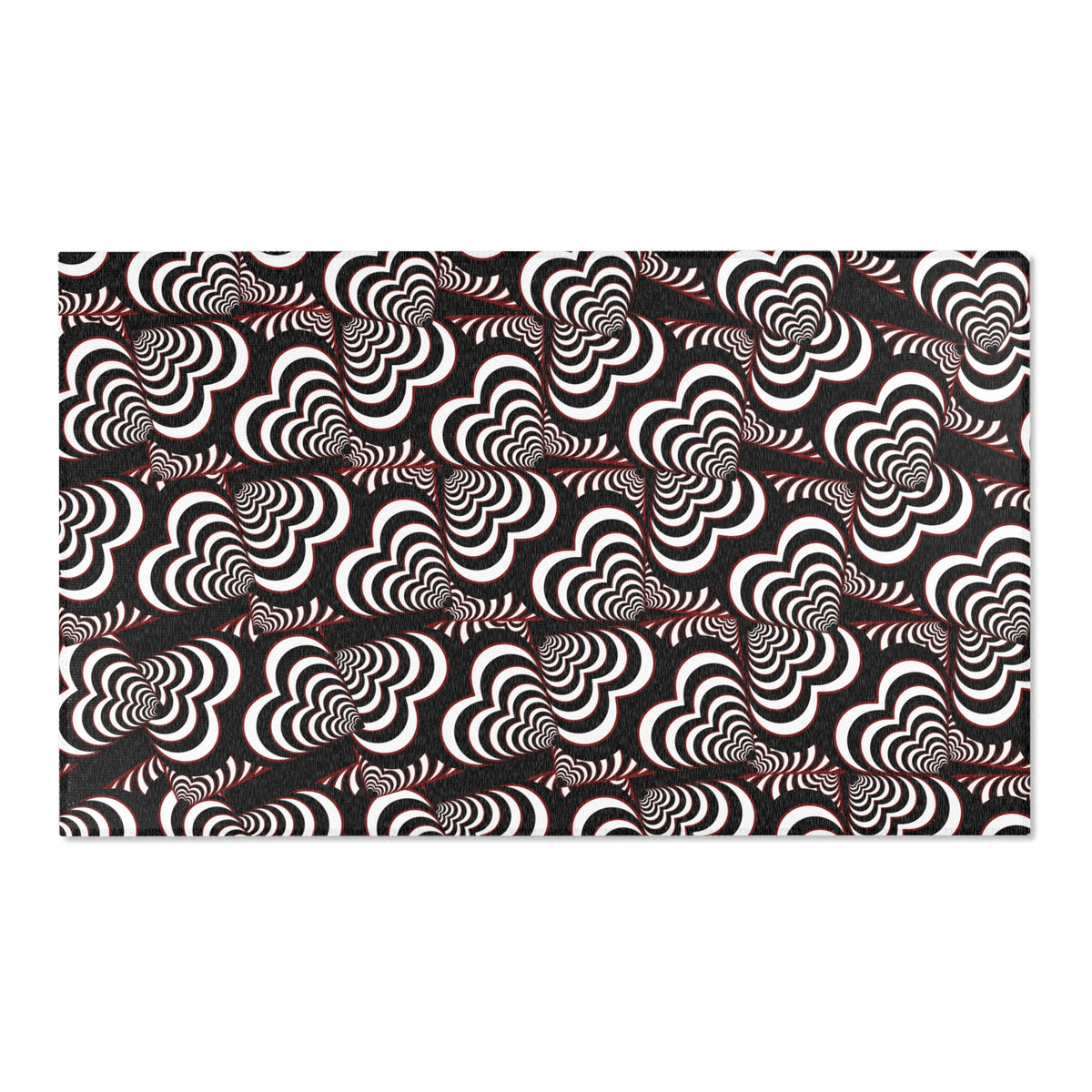 Retro Optical Wave Area Rug — Black, White & Red Geometric Pattern