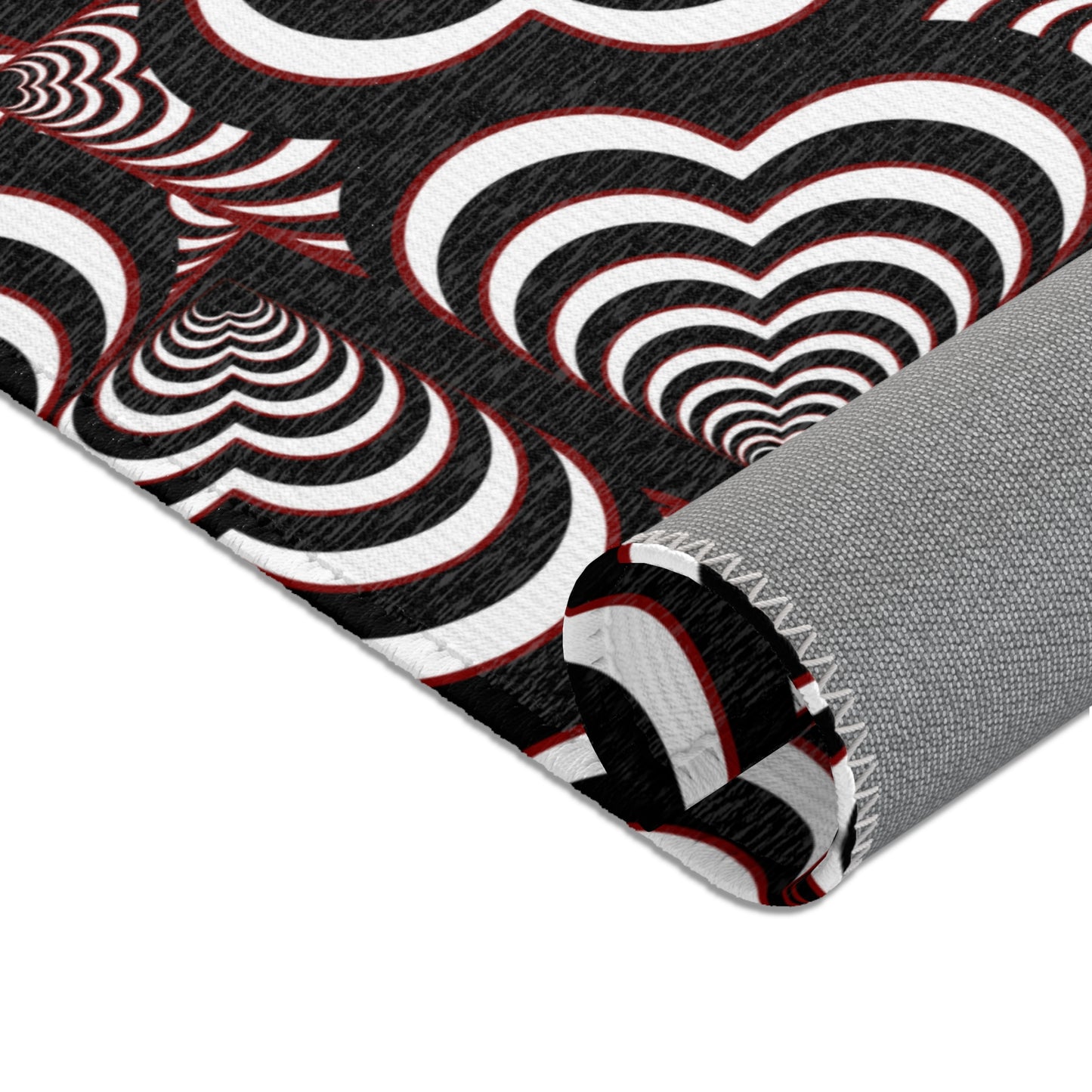 Retro Optical Wave Area Rug — Black, White & Red Geometric Pattern