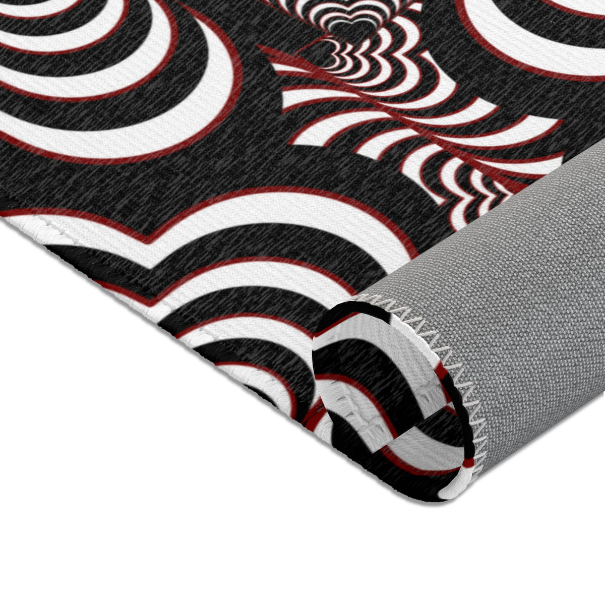 Retro Optical Wave Area Rug — Black, White & Red Geometric Pattern