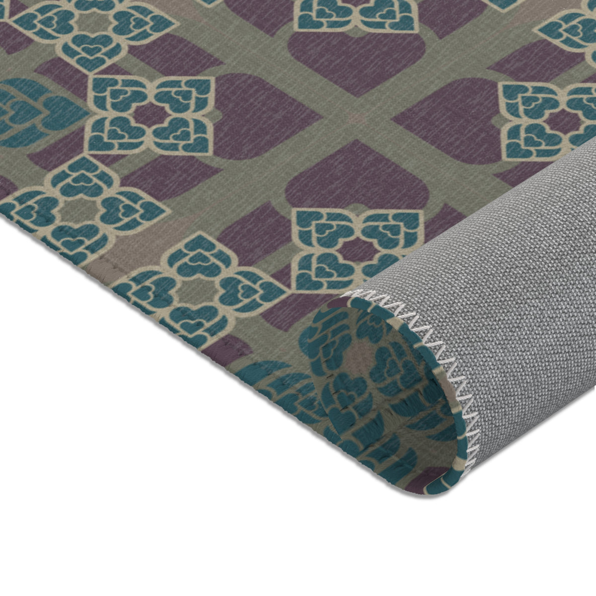 Heart Petals Rug — Teal & Plum Mosaic