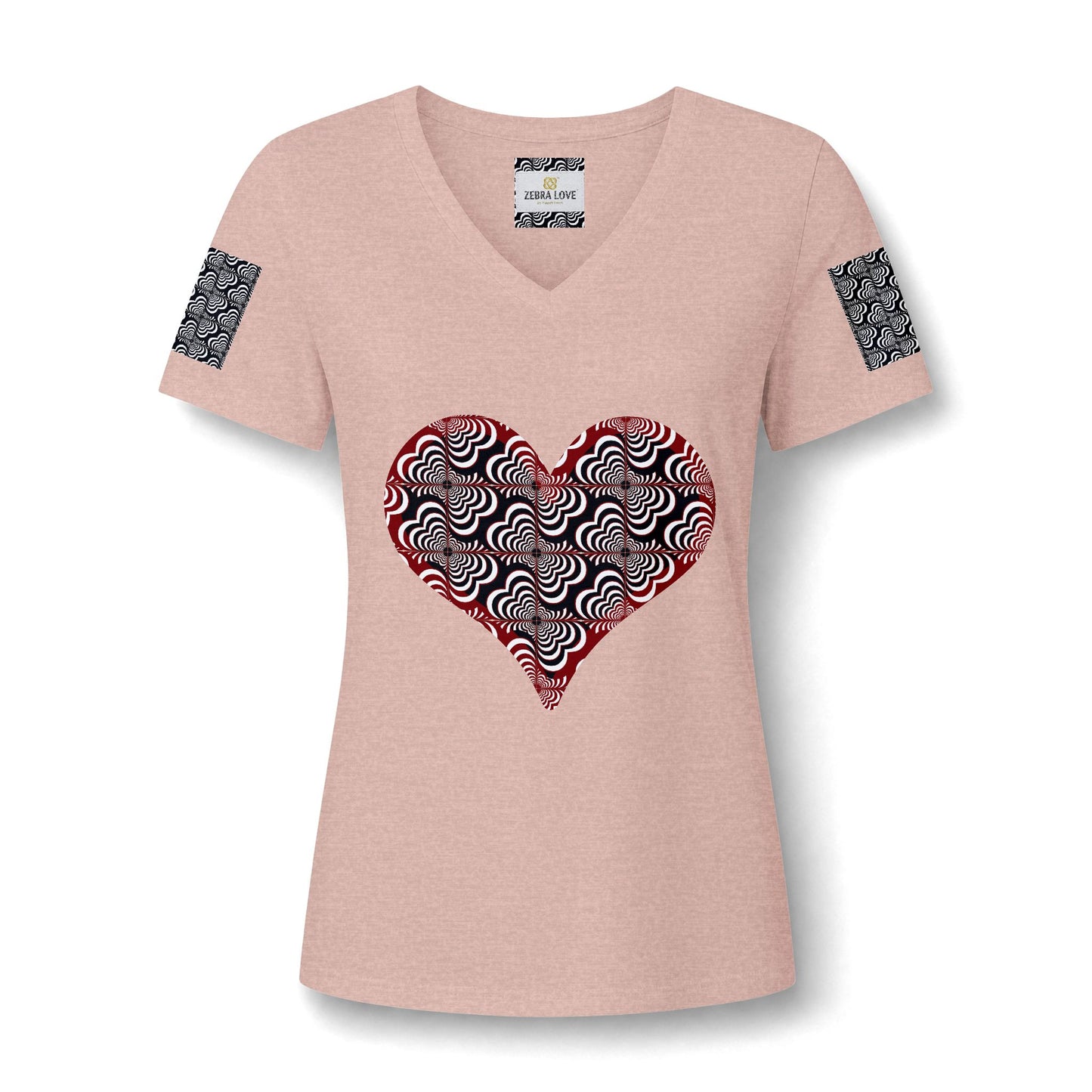 Womens V-Neck Tee — Zebra Love (TM) inside a heart!