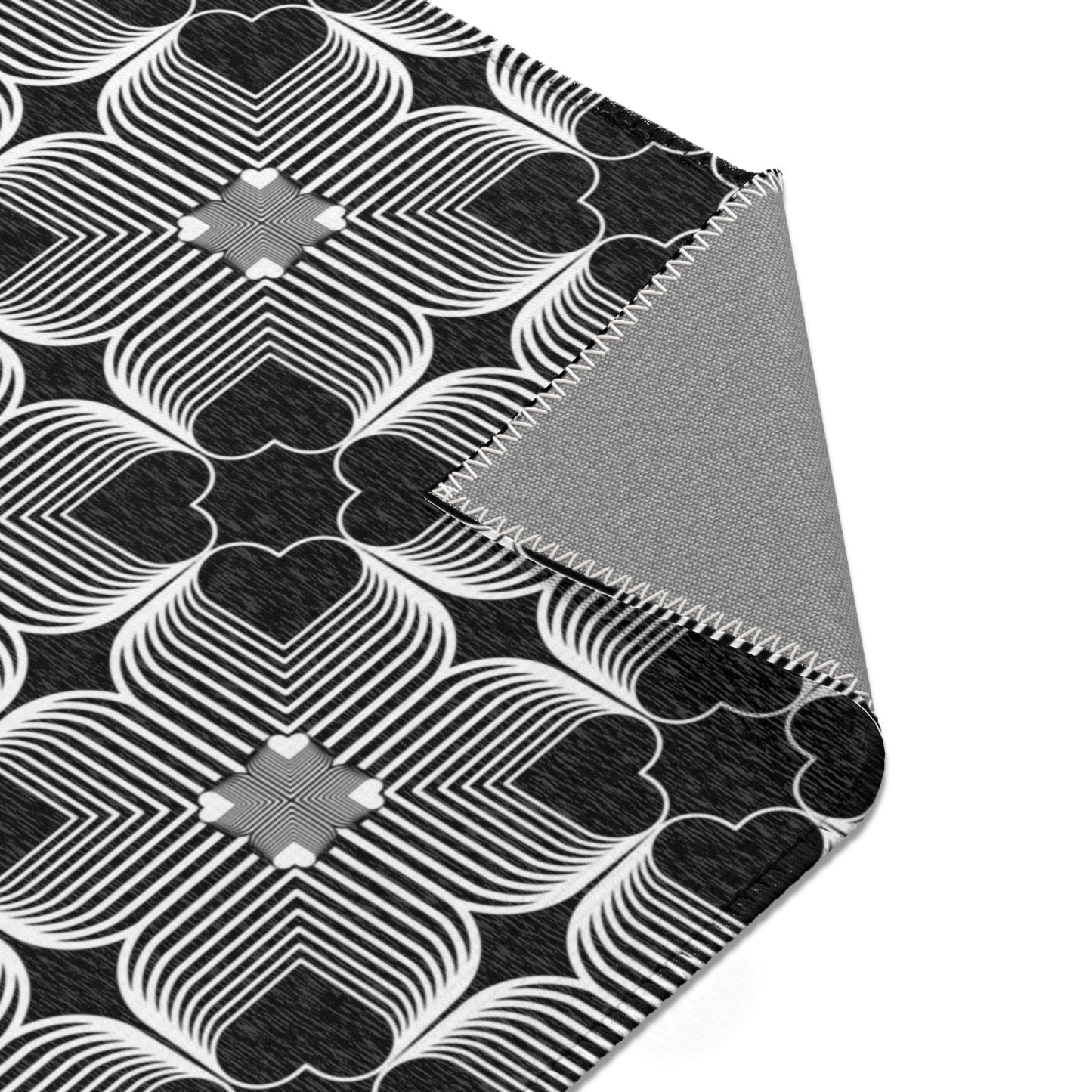 Michelin Hearts Area Rug — Black & White Tile Pattern