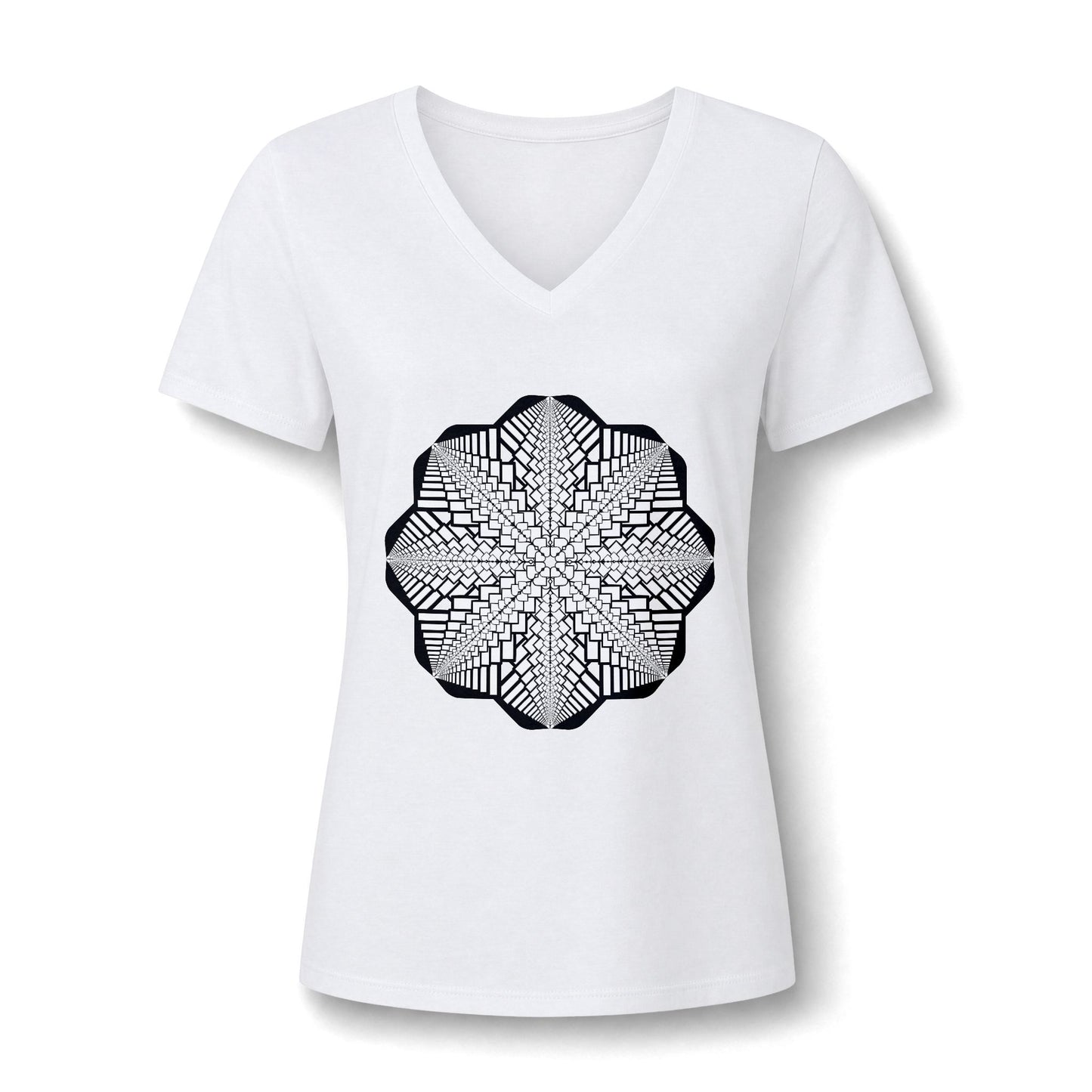 Women's V‑Neck Tee — Skeletal Lips Mandala