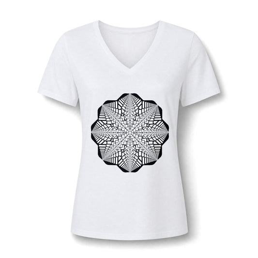 Women's V‑Neck Tee — Skeletal Lips Mandala