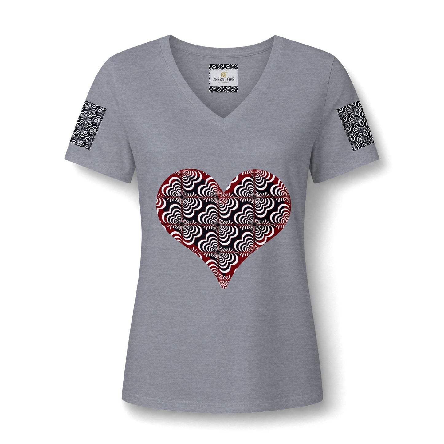 Womens V-Neck Tee — Zebra Love (TM) inside a heart!