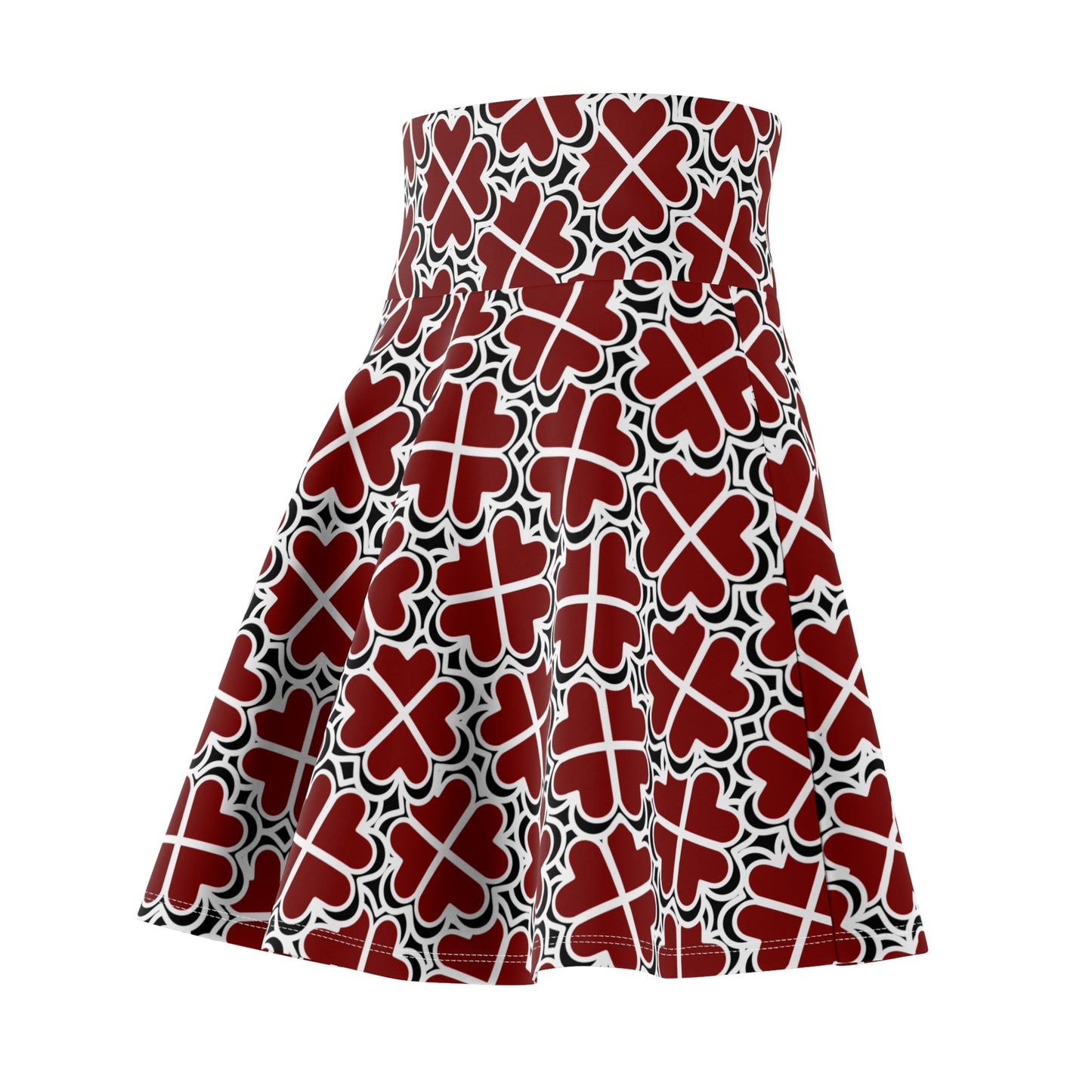Red Heart Flower Pattern Skater Skirt — Floral Geometric Casual Summer