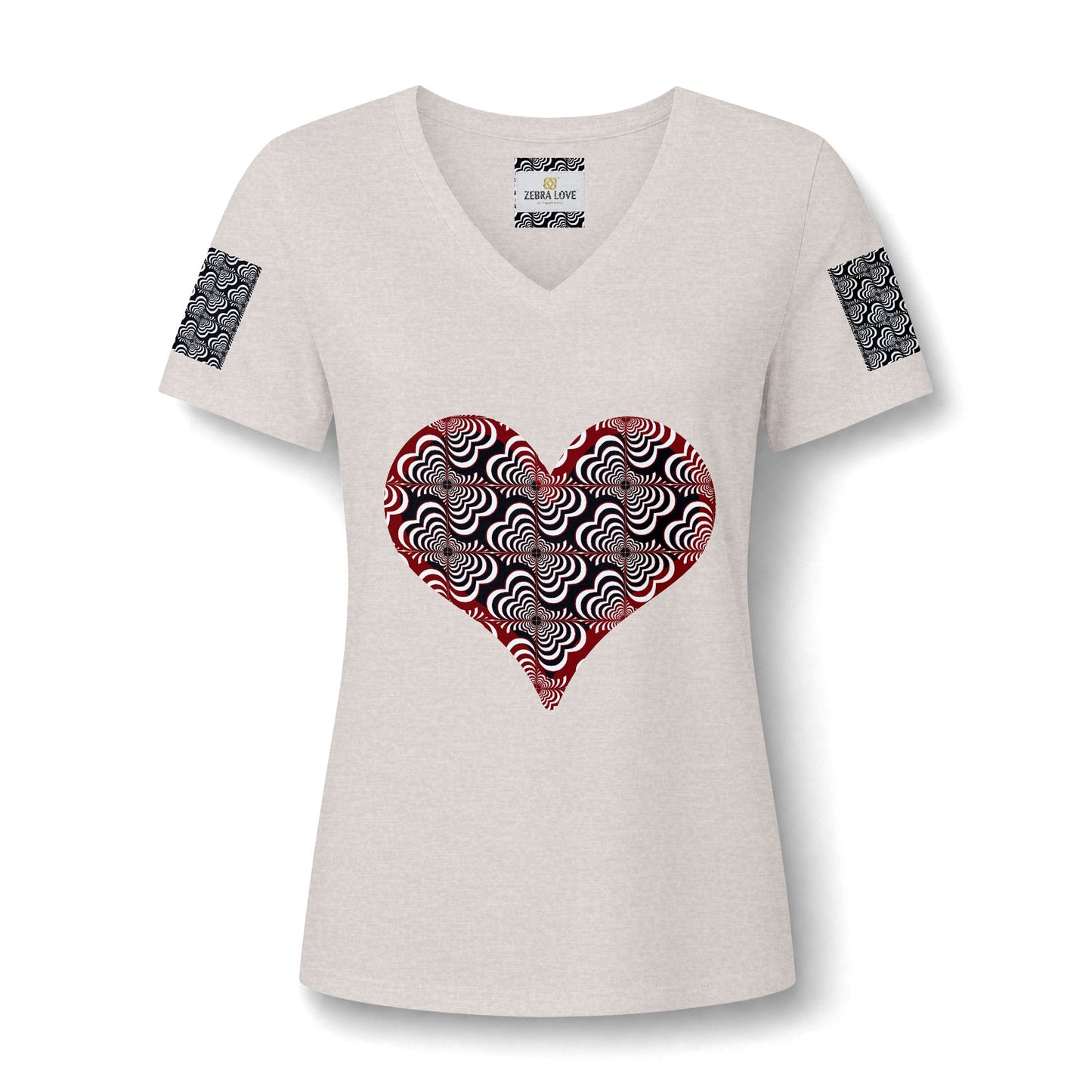 Womens V-Neck Tee — Zebra Love (TM) inside a heart!