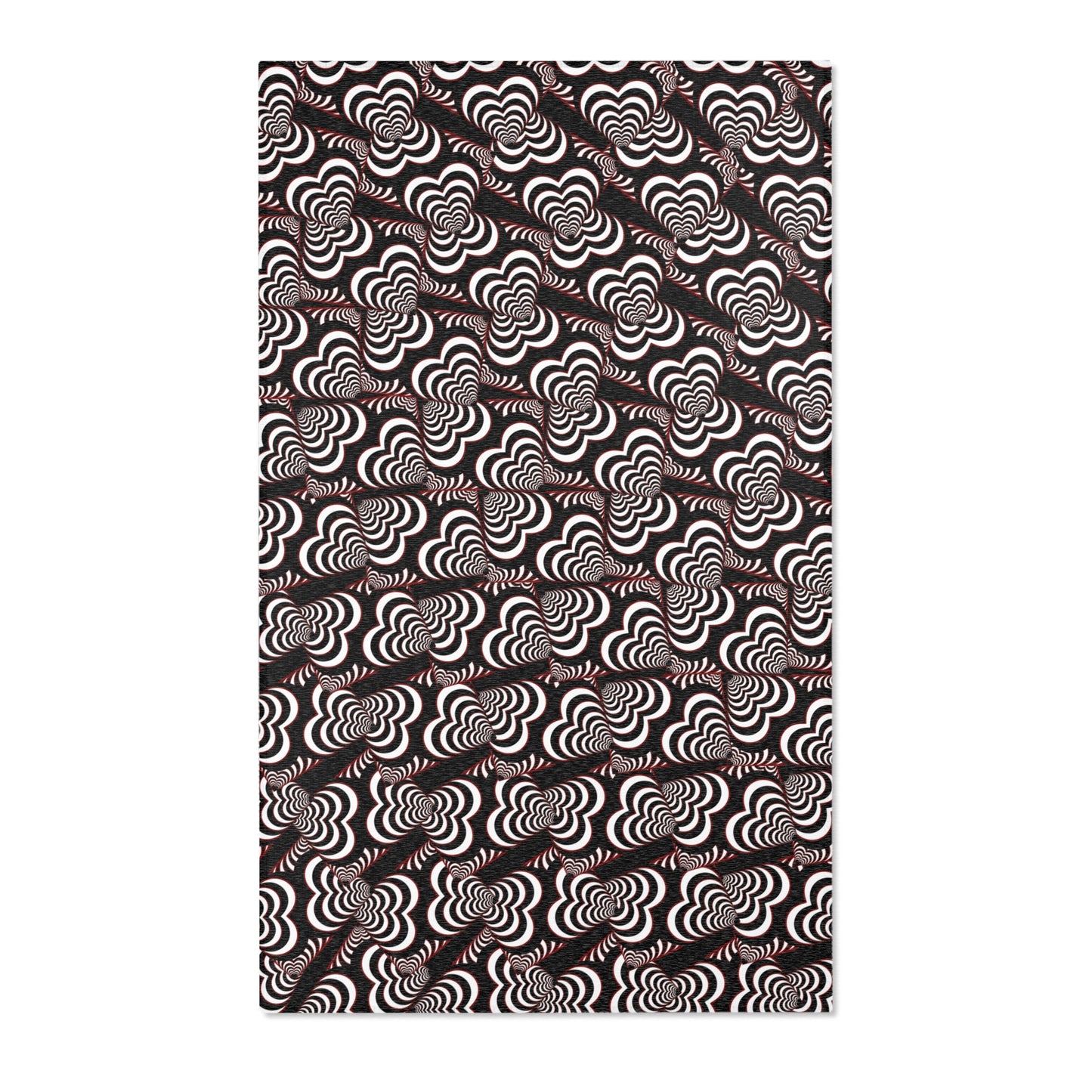 Retro Optical Wave Area Rug — Black, White & Red Geometric Pattern